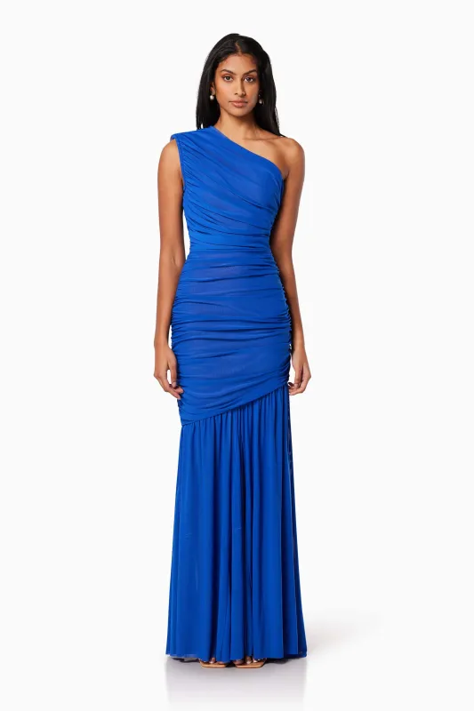 Vienna Fitted Maxi Gown In Blue sold by Elliatt