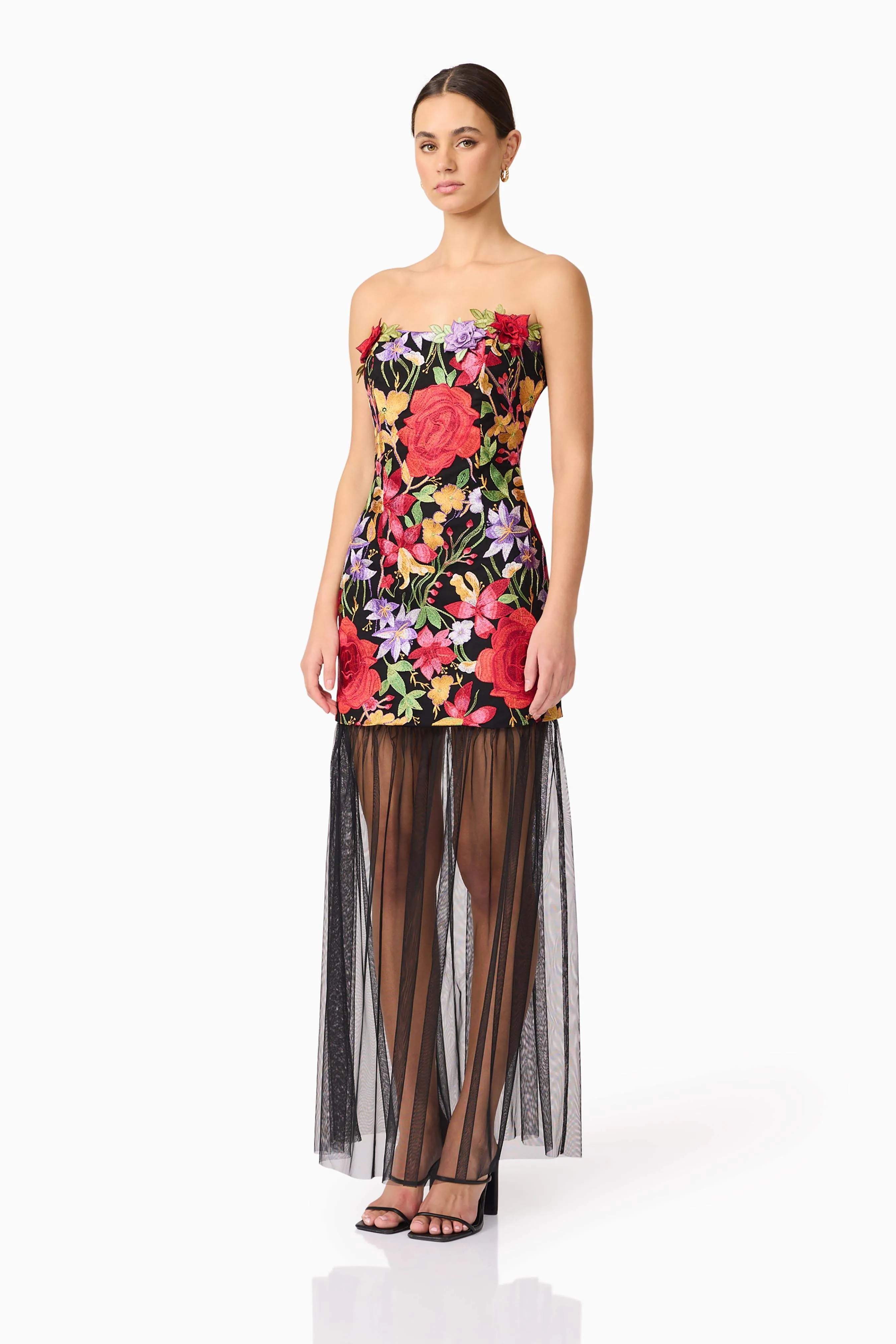 Talia Strapless Maxi Dress in Black Floral sold by Elliatt product image thumbnail 4