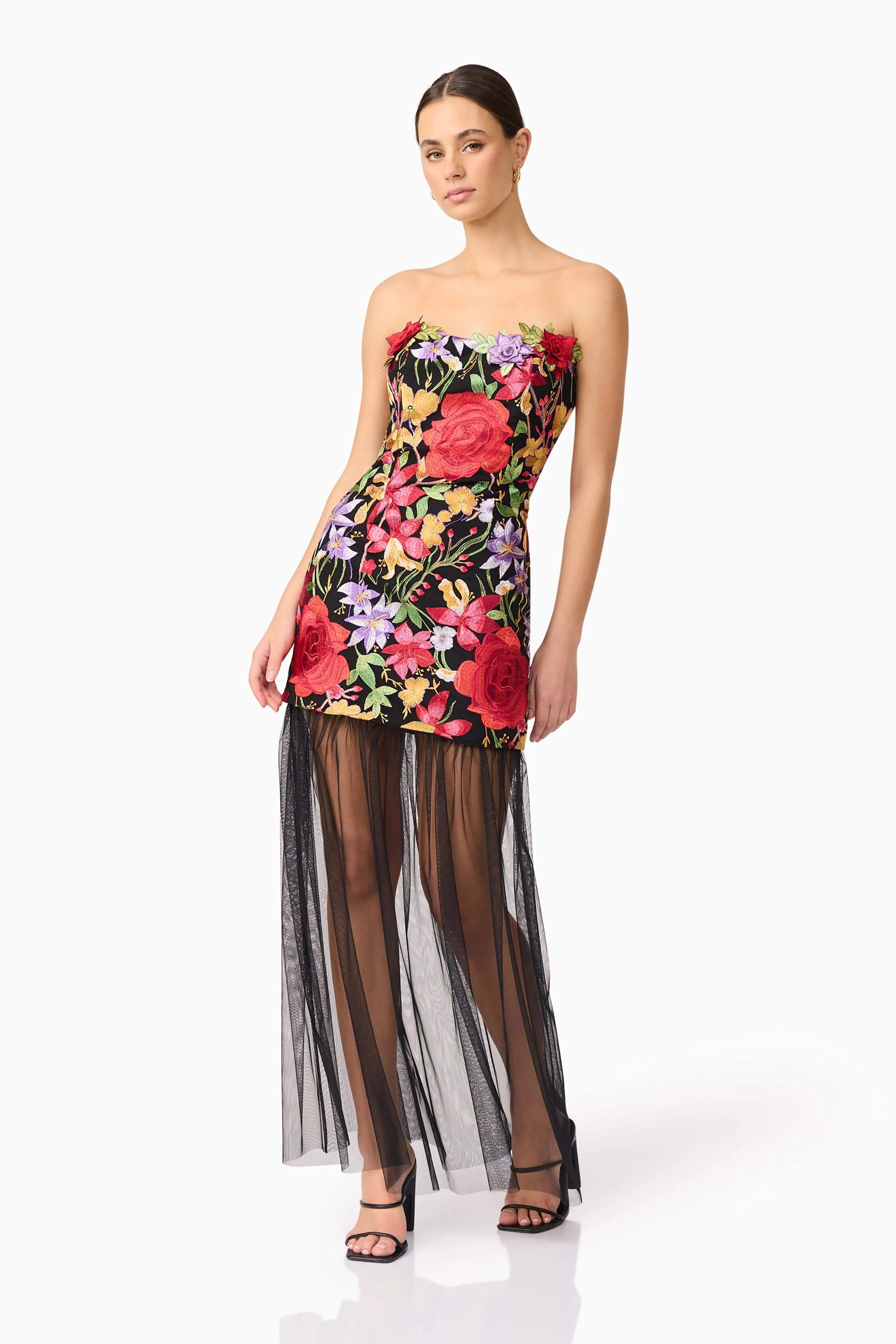 Talia Strapless Maxi Dress in Black Floral sold by Elliatt product image thumbnail 5