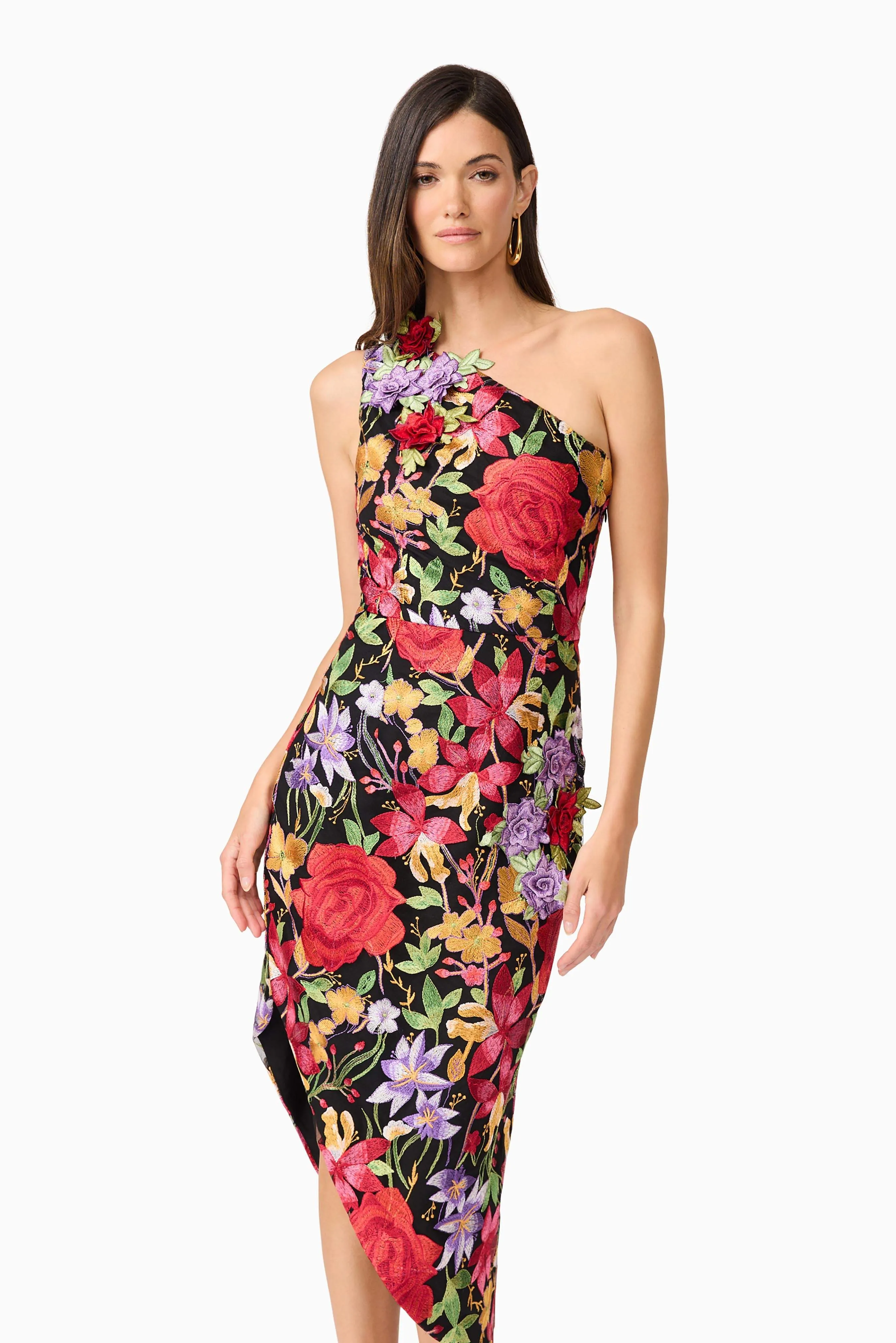 Talia Asymmetrical Midi Dress in Black Floral sold by Elliatt product image thumbnail 2
