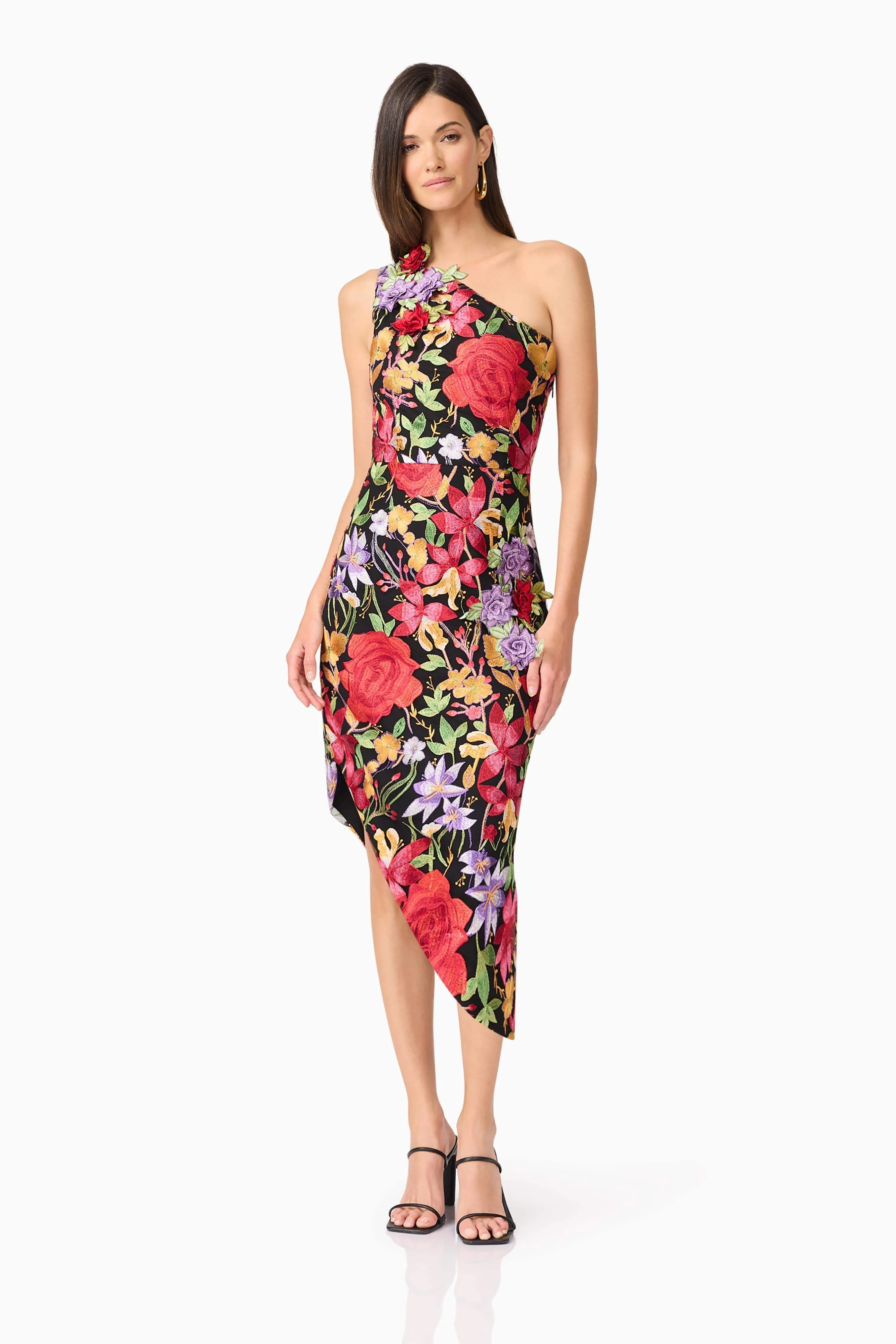 Talia Asymmetrical Midi Dress in Black Floral sold by Elliatt product image thumbnail 4