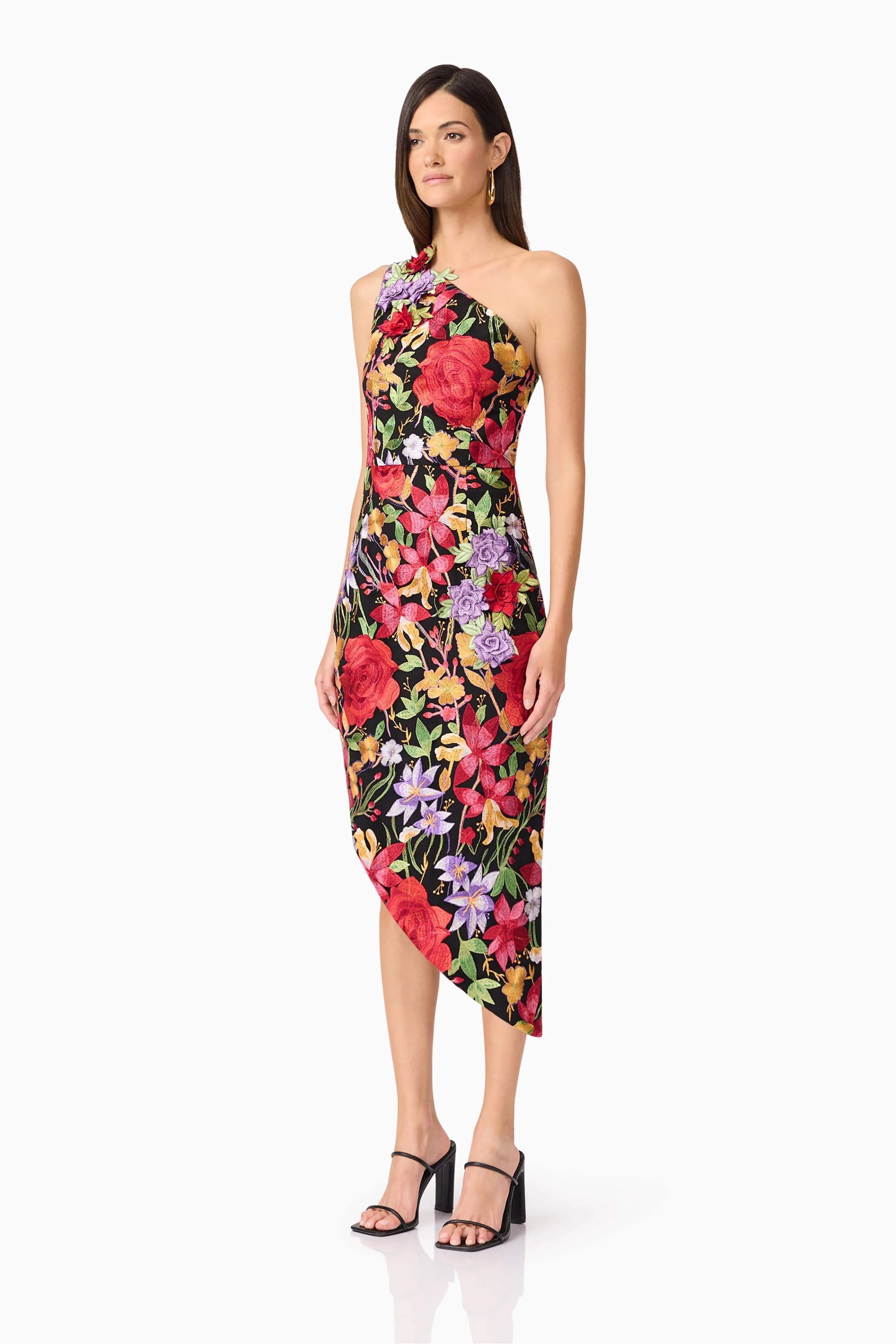 Talia Asymmetrical Midi Dress in Black Floral sold by Elliatt product image thumbnail 3
