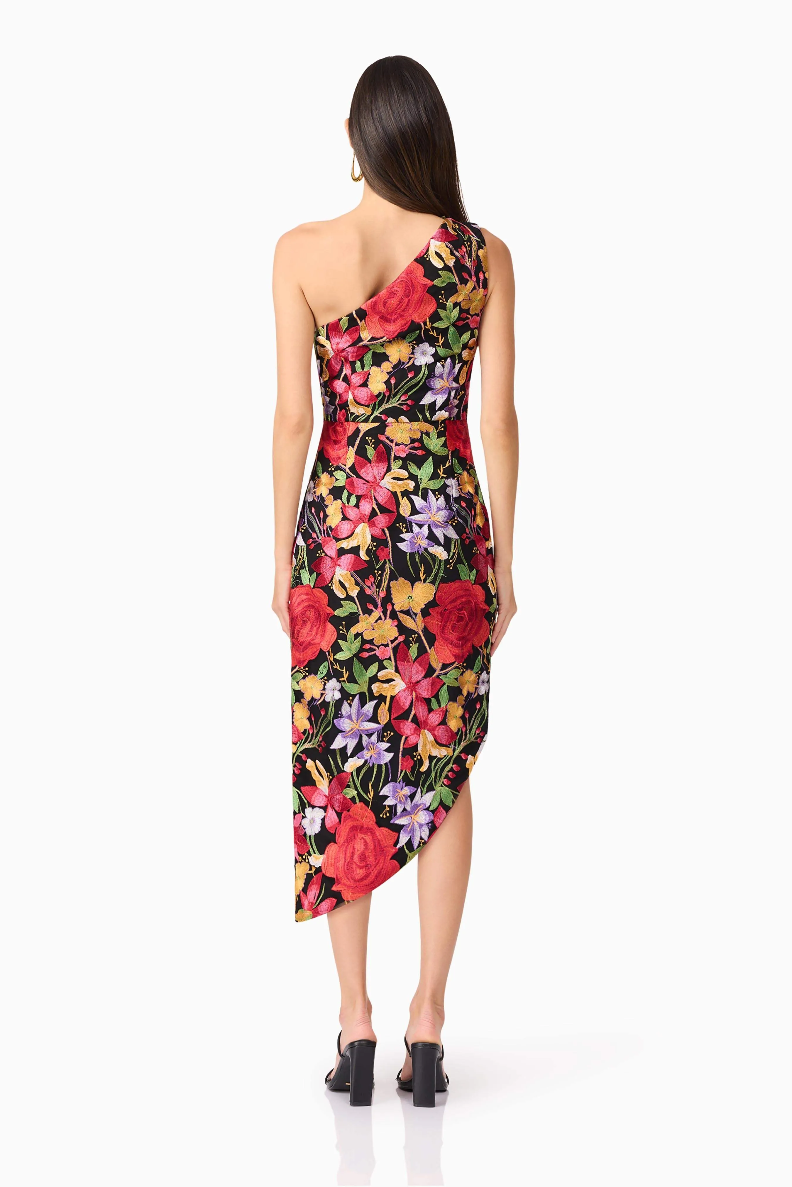 Talia Asymmetrical Midi Dress in Black Floral sold by Elliatt product image thumbnail 5