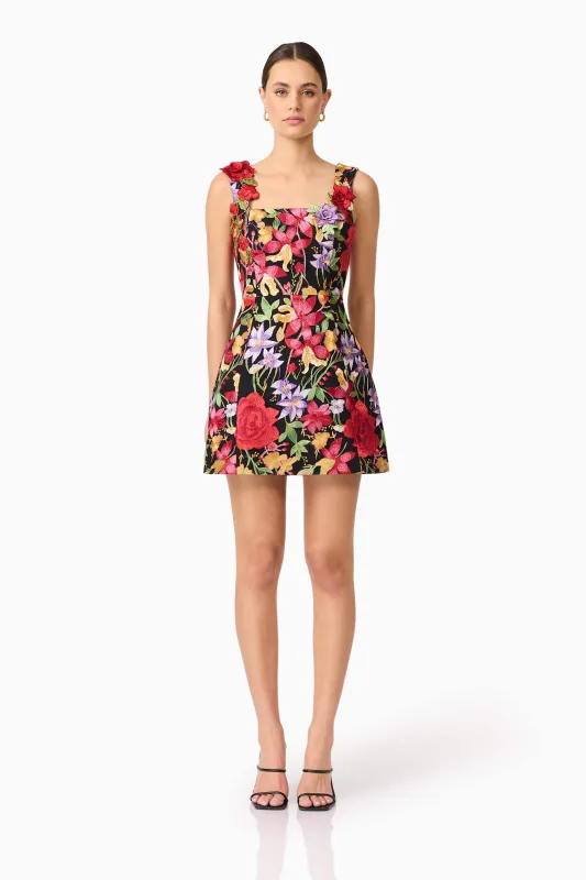 Talia Mini Dress in Black Floral sold by Elliatt