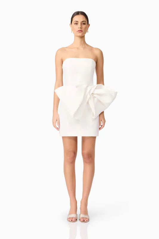 Elysie Bow Mini Dress in White made by Elliatt