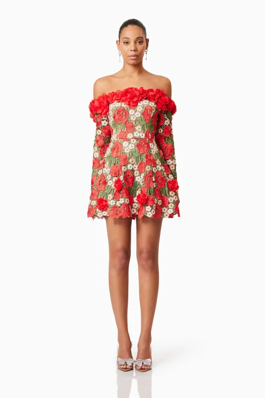 Roselyn Long Sleeve Dress In Red sold by Elliatt