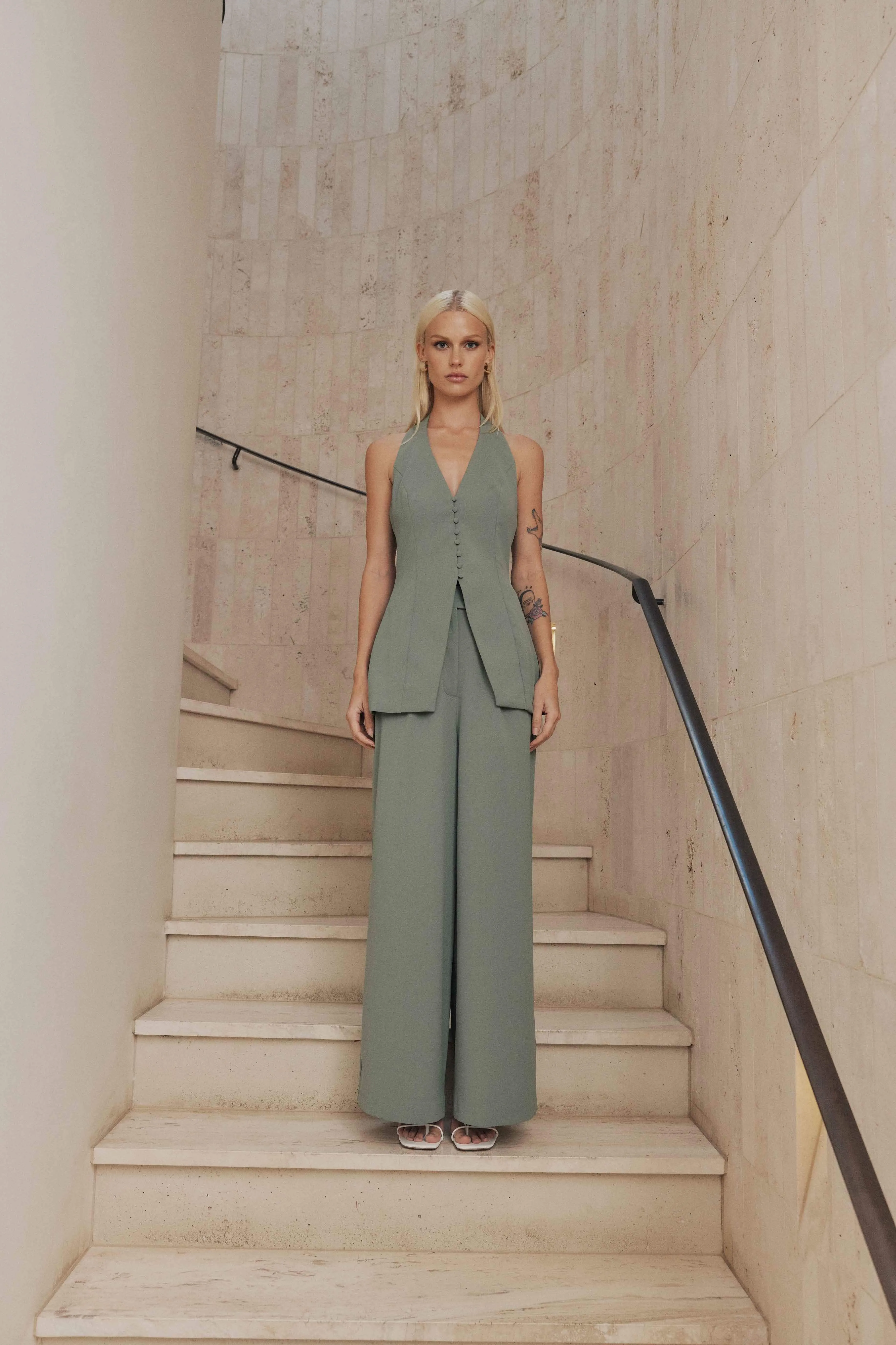 CURAAE Houston Wide Leg Pants in Green sold by Elliatt