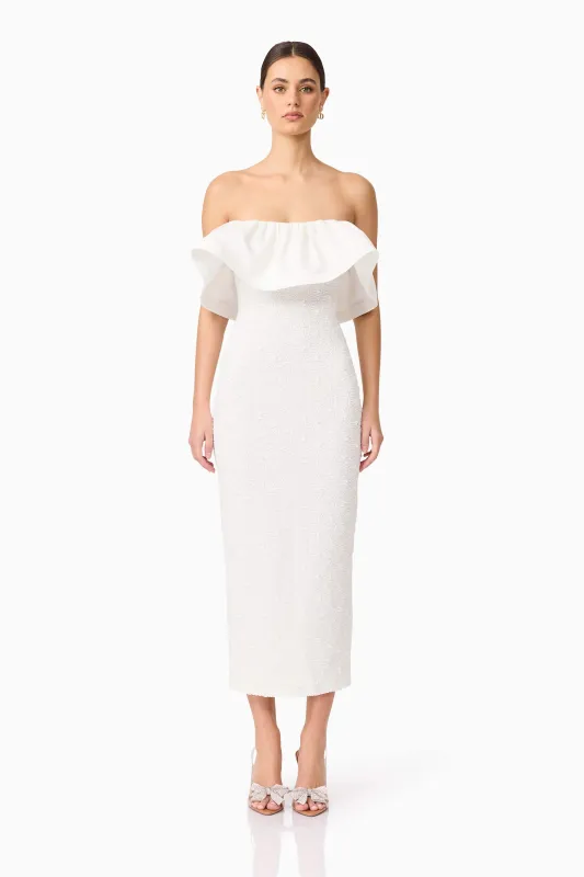 Dandelione Strapless Midi Dress in White sold by Elliatt