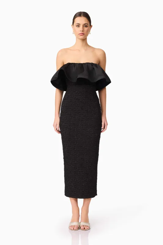 Dandelione Strapless Midi Dress in Black sold by Elliatt