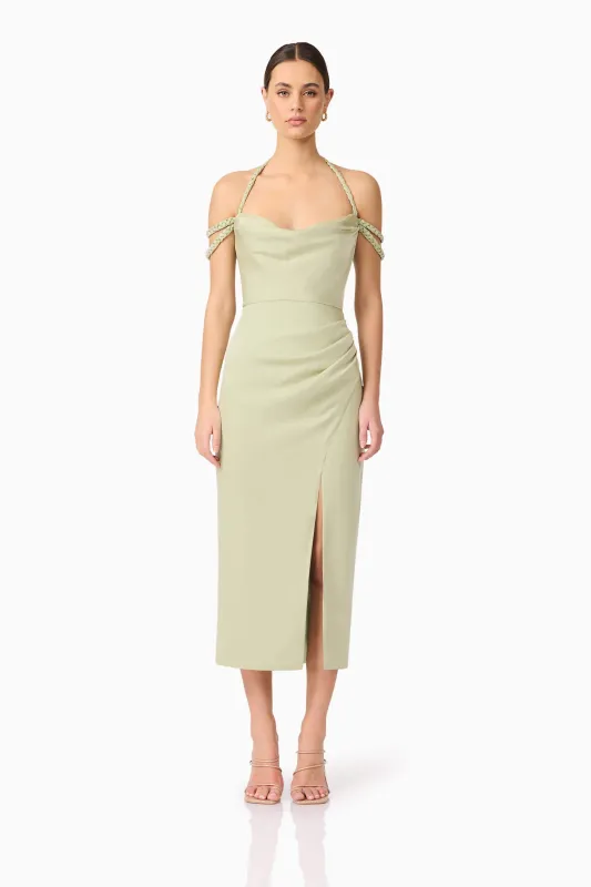 Anika Cowl Neck Midi Dress in Green sold by Elliatt