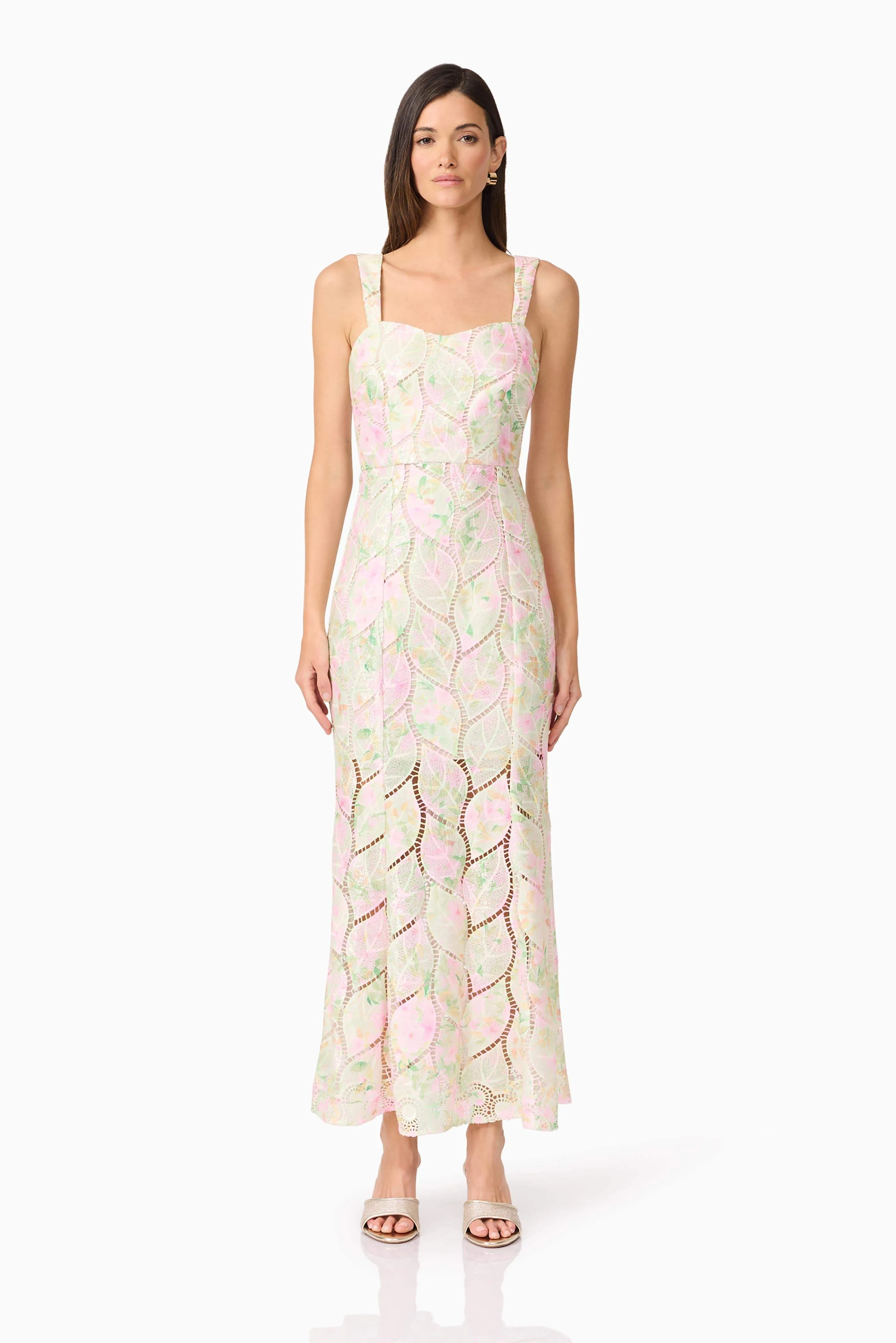 Indria Lace Maxi Dress in Floral sold by Elliatt