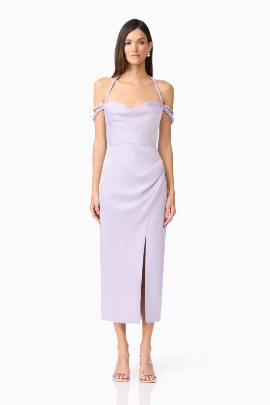 Anika Cowl Neck Midi Dress in Purple sold by Elliatt