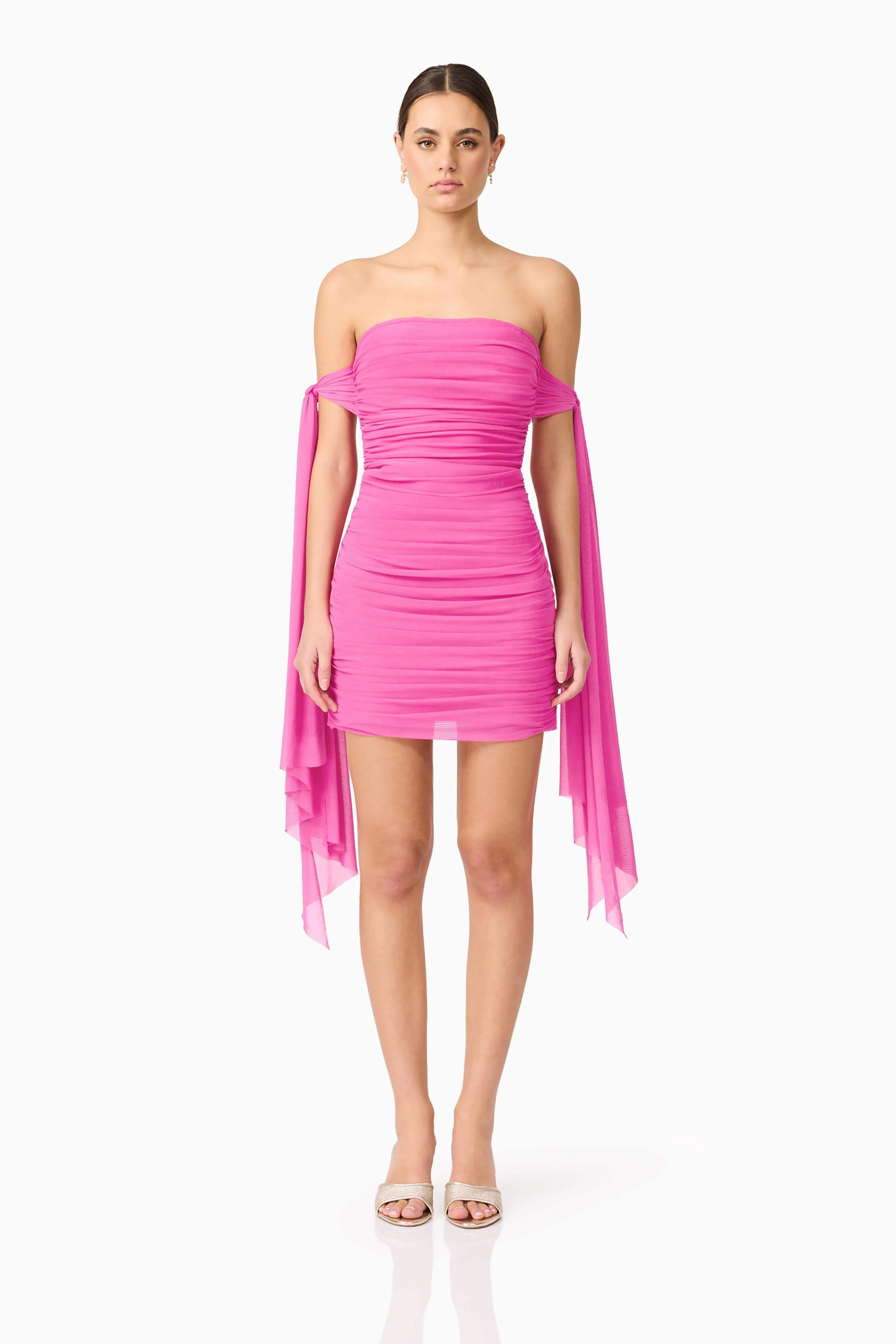 Celina Off The Shoulder Mini Dress in Pink sold by Elliatt