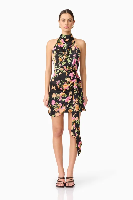 Tess Floral Halter Dress in Black sold by Elliatt