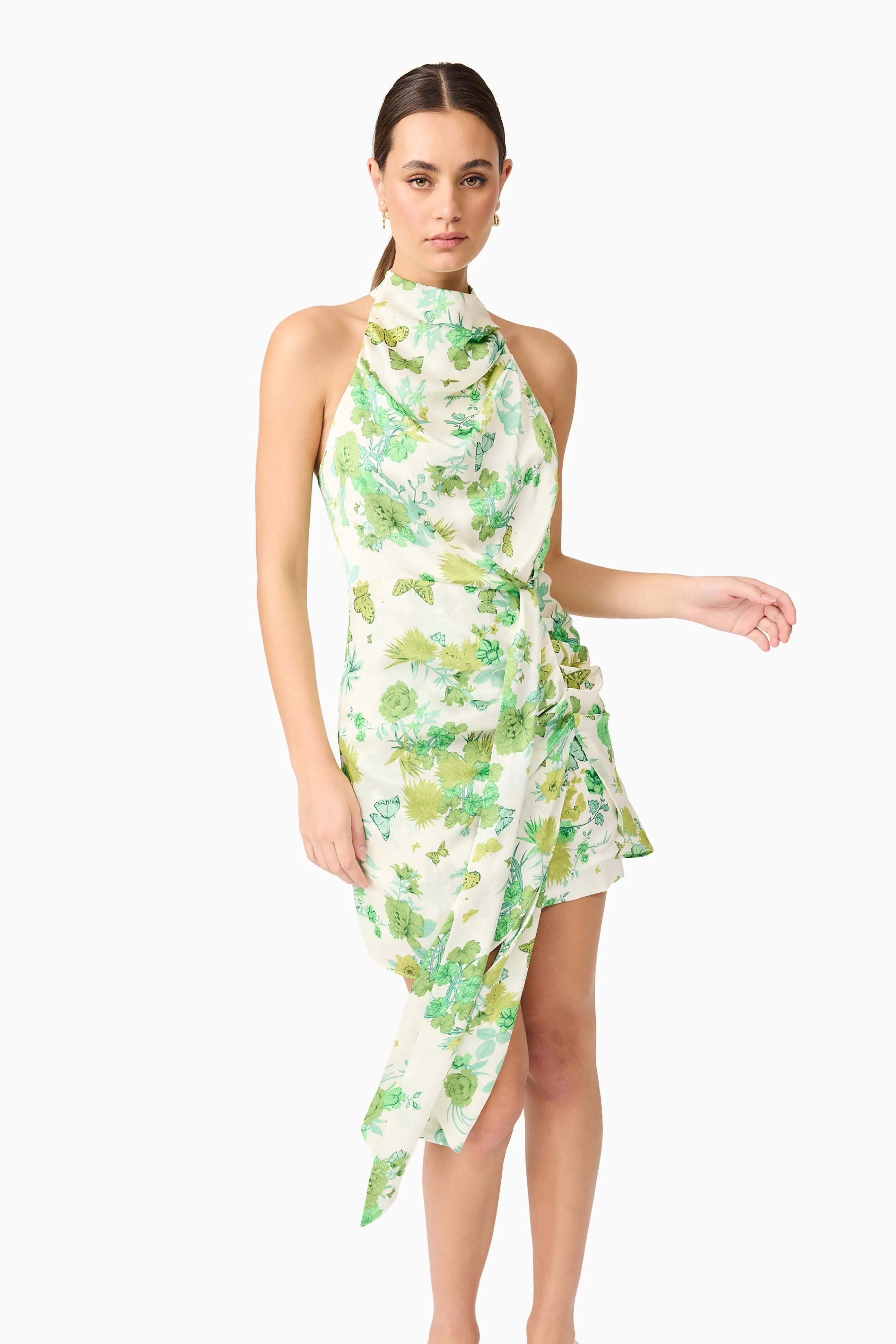 Tess Floral Halter Mini Dress in Green sold by Elliatt product image thumbnail 2
