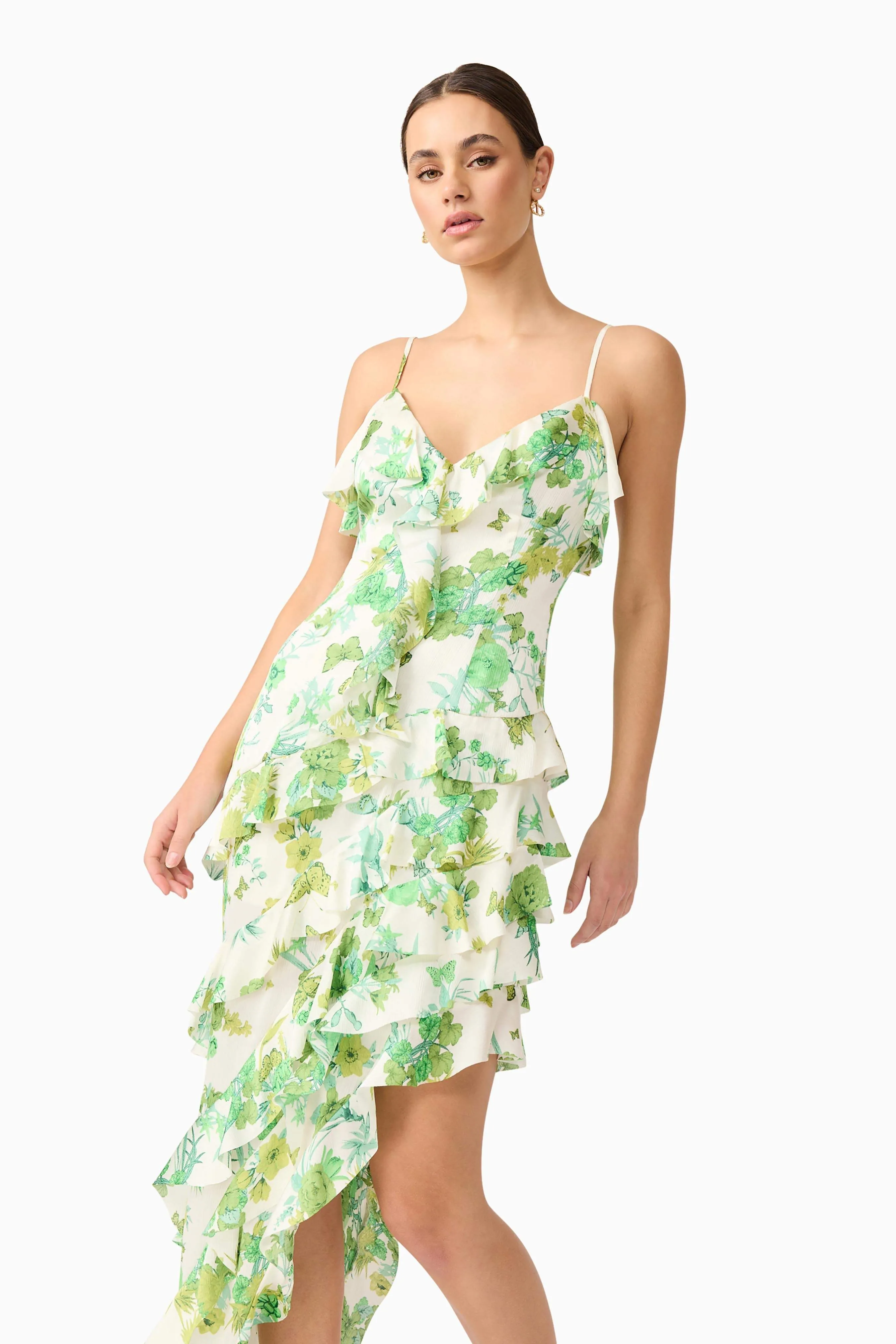 Tess Floral Asymmetrical Maxi Dress in Green sold by Elliatt product image thumbnail 2