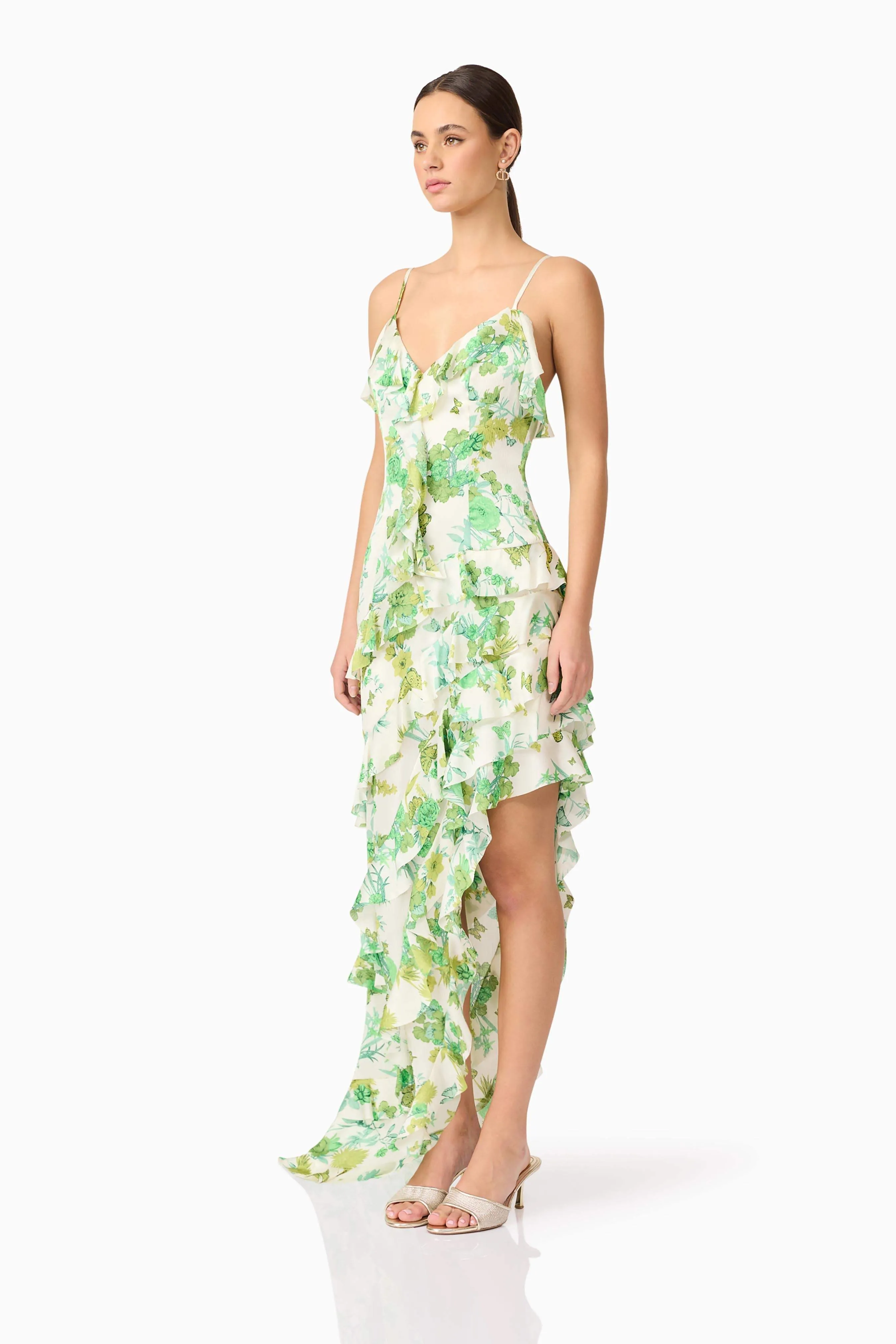 Tess Floral Asymmetrical Maxi Dress in Green sold by Elliatt product image thumbnail 3