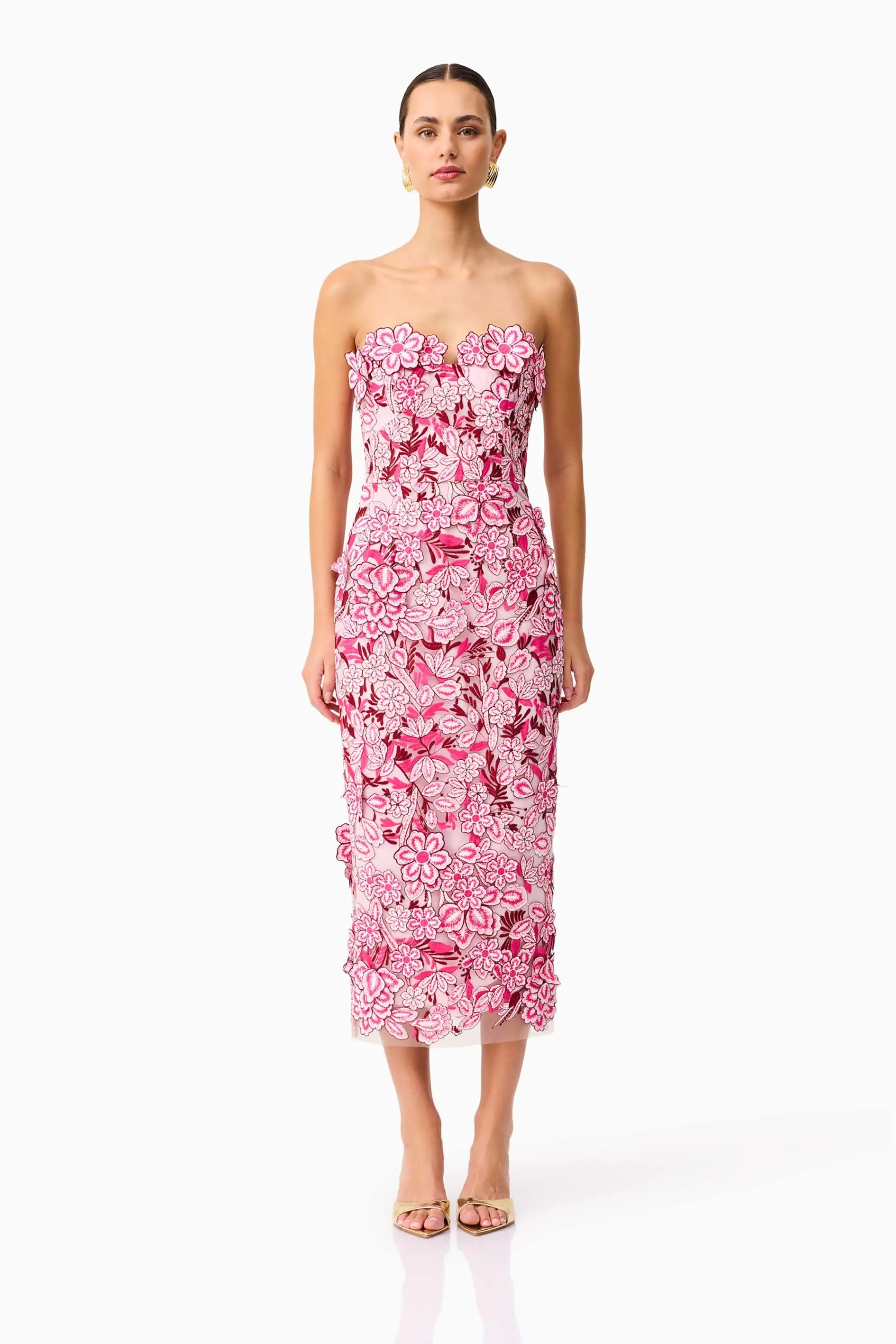 Roseate Strapless Midi Dress in Pink sold by Elliatt