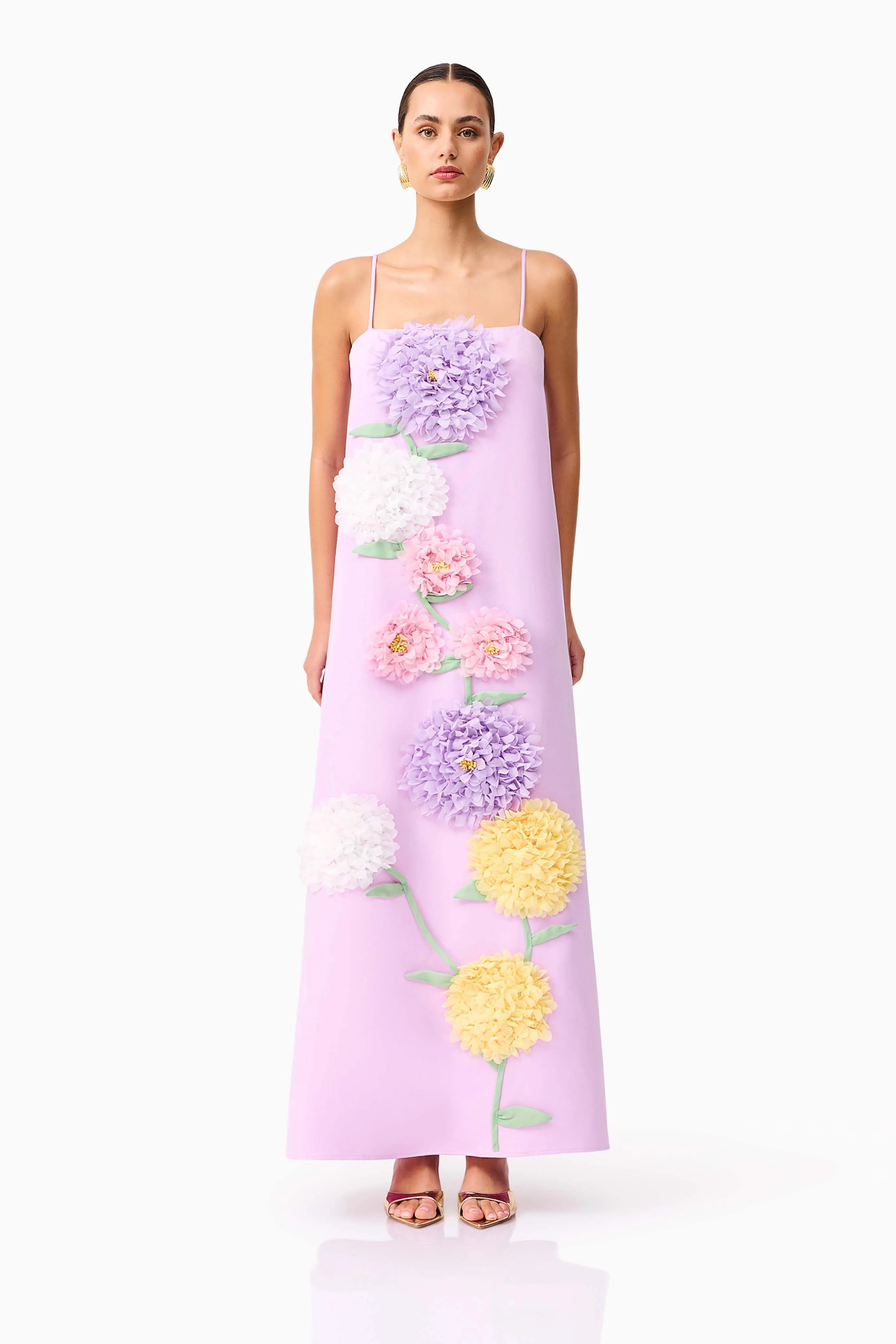 Buttercup Embroidered Maxi Dress in Purple sold by Elliatt