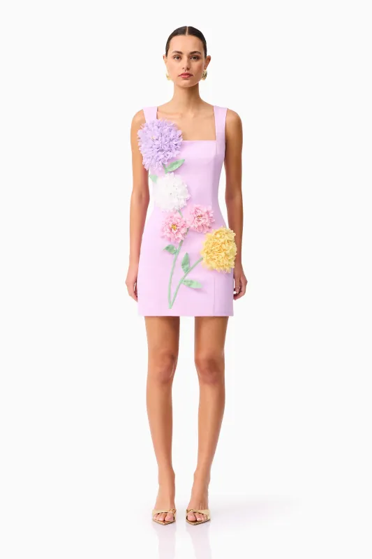 Buttercup Embroidered Party Mini Dress in Purple sold by Elliatt