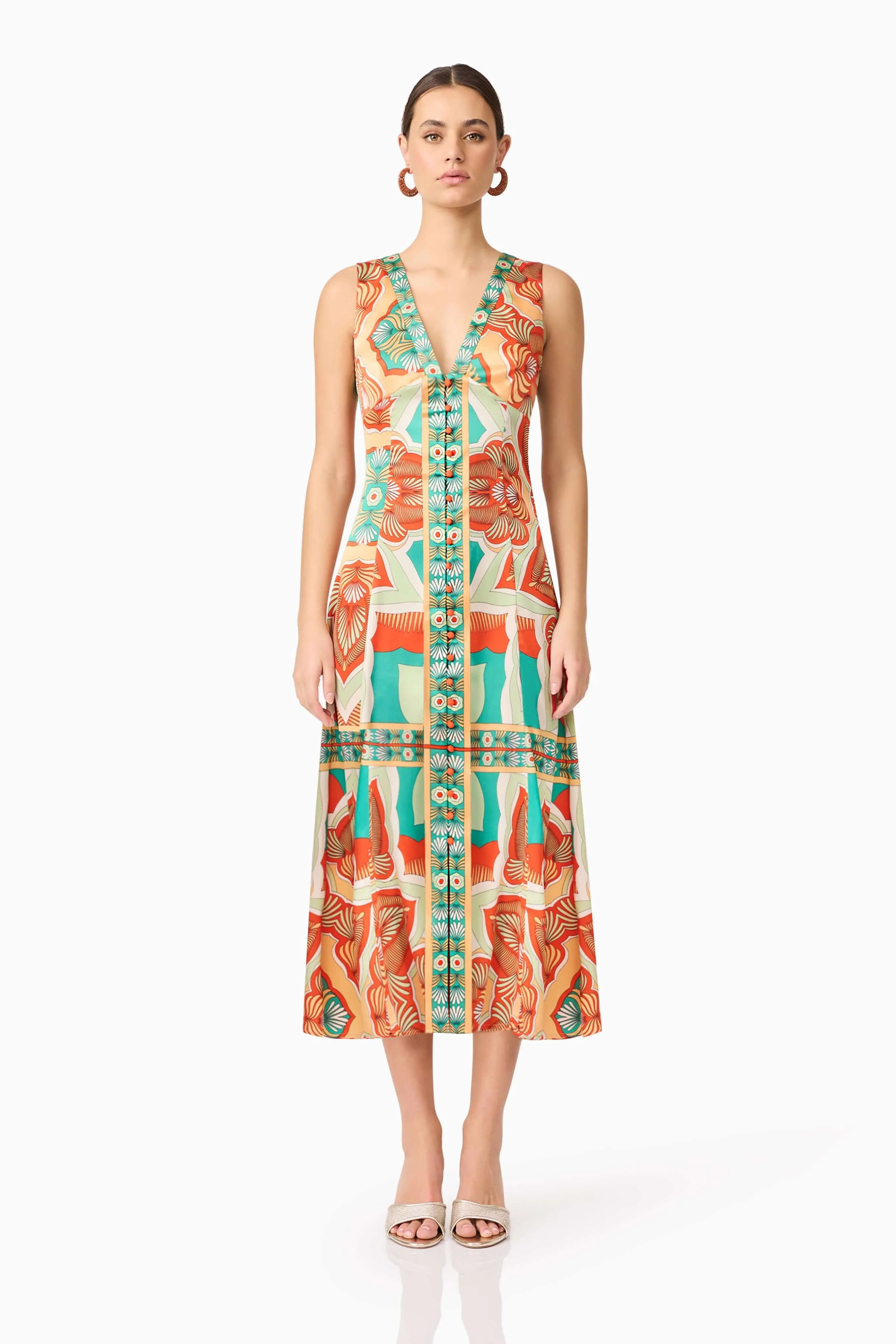 Neomi V Neck Midi Dress in Orange sold by Elliatt