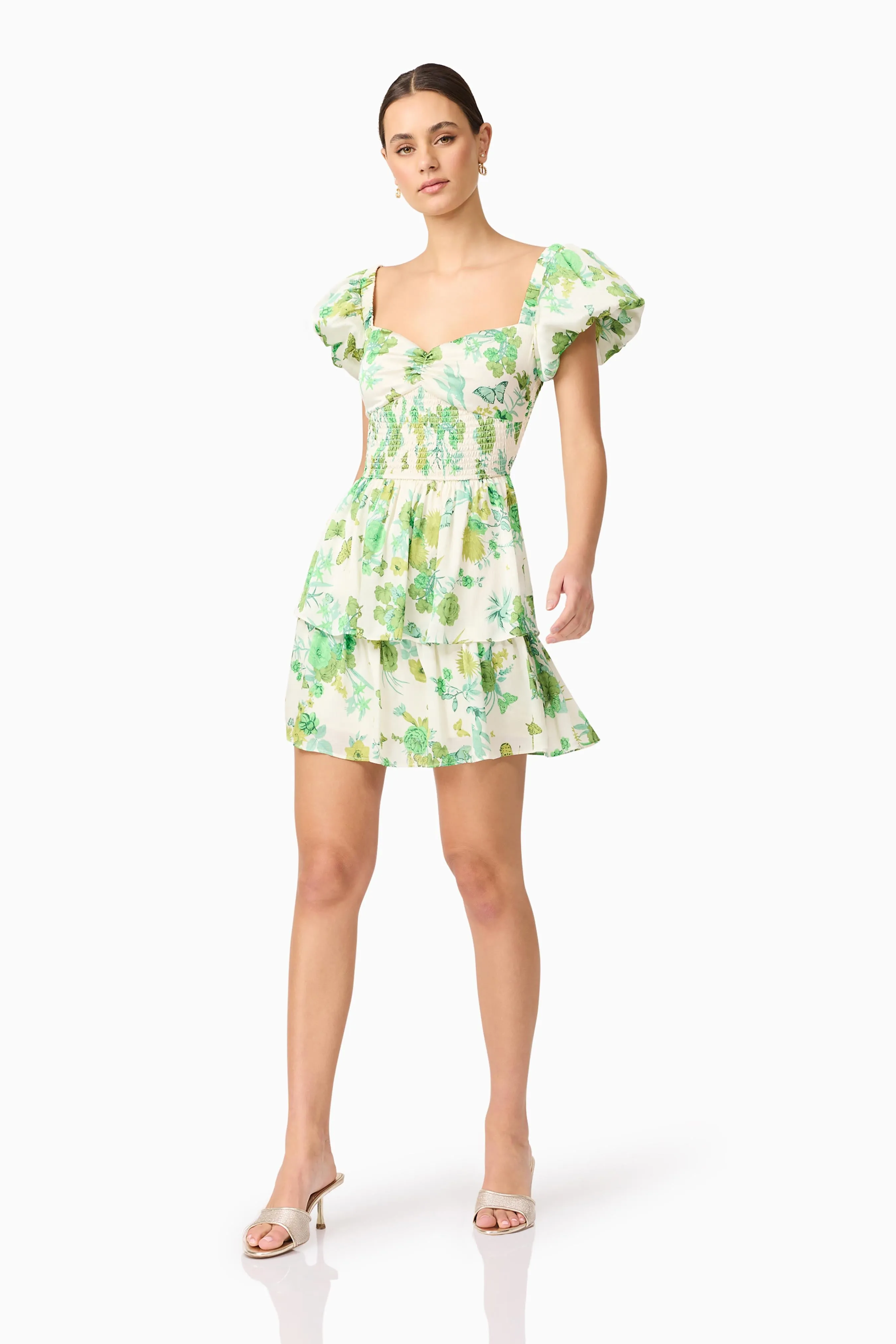 Tess Puff Sleeve Mini Dress in Green sold by Elliatt product image thumbnail 4