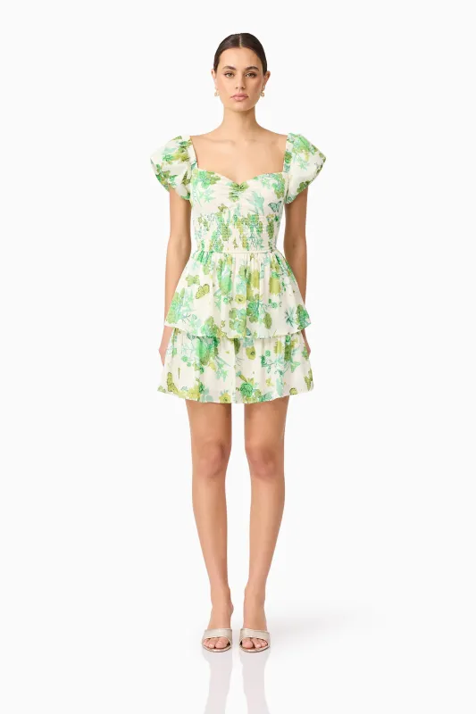 Tess Puff Sleeve Mini Dress in Green sold by Elliatt