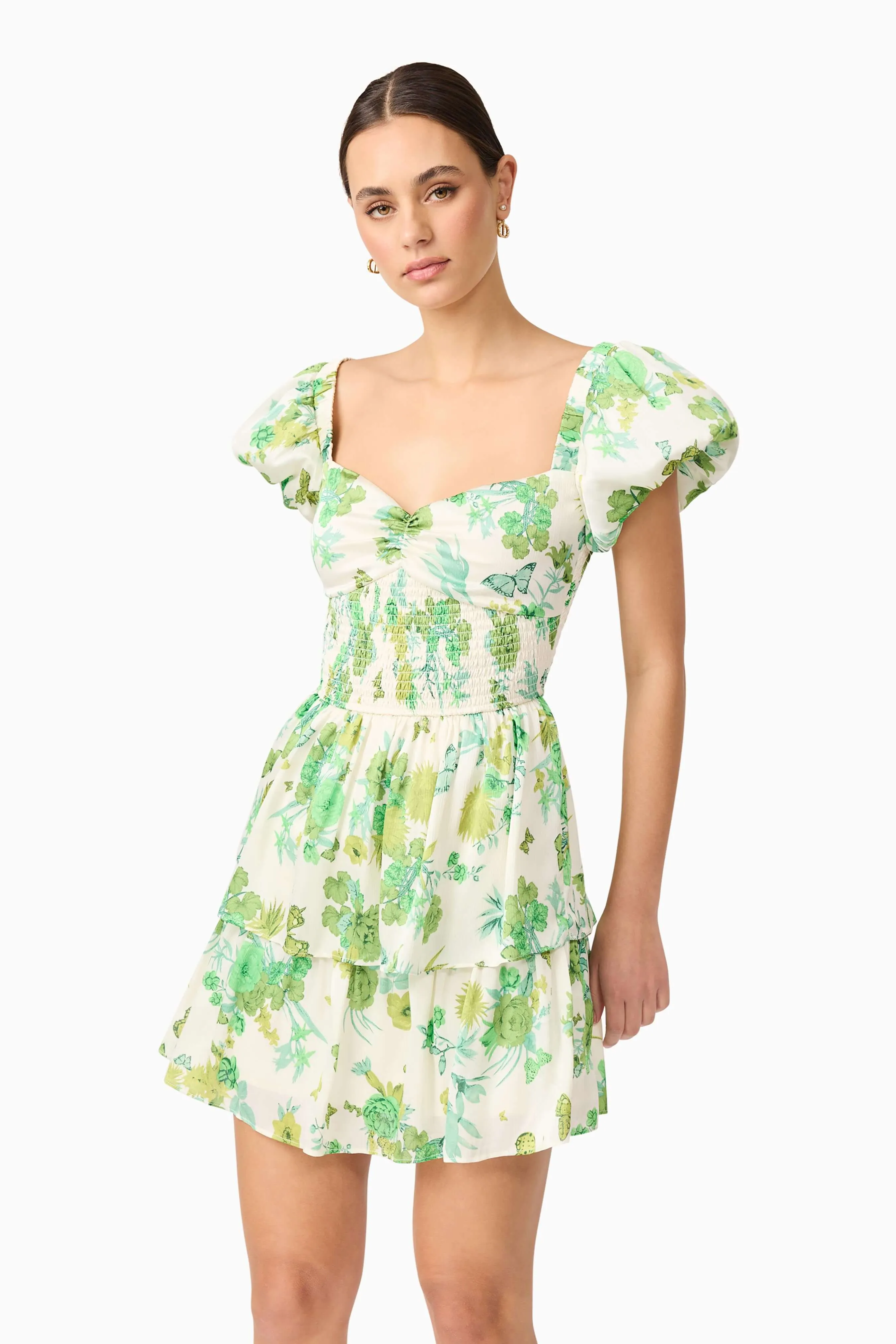 Tess Puff Sleeve Mini Dress in Green sold by Elliatt product image thumbnail 2