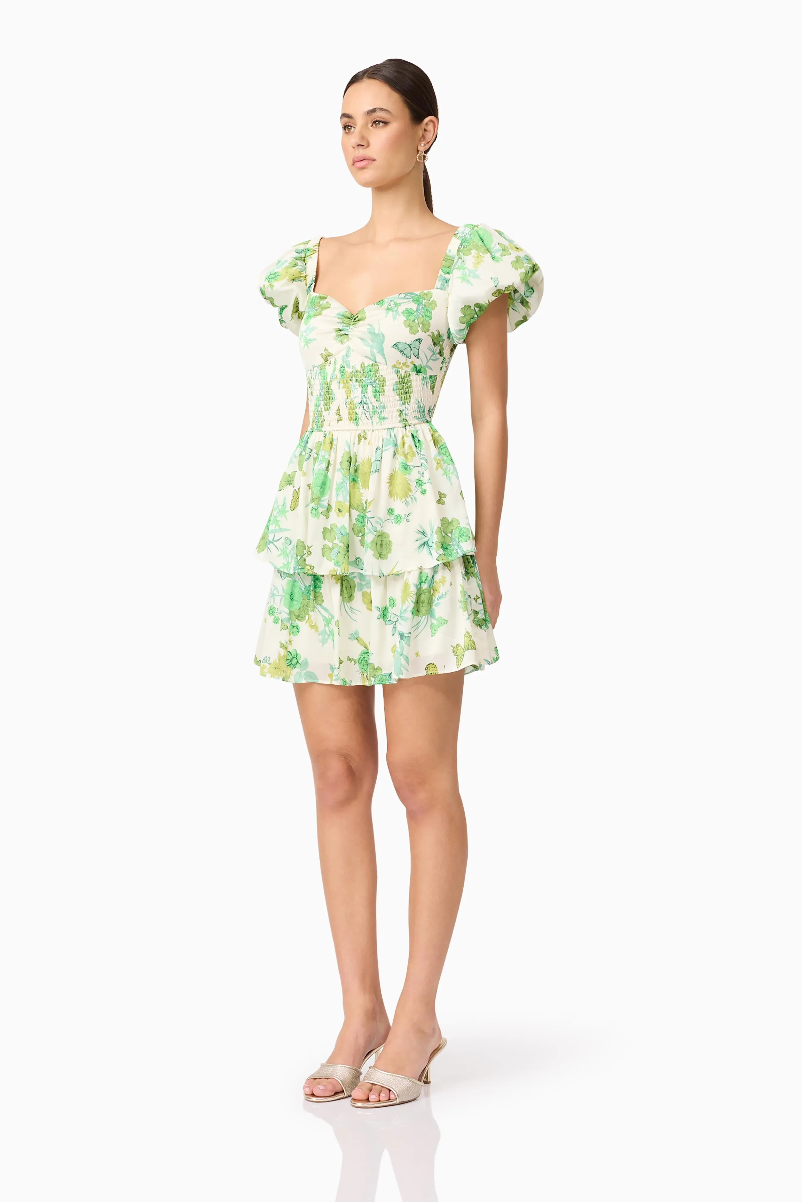 Tess Puff Sleeve Mini Dress in Green sold by Elliatt product image thumbnail 3