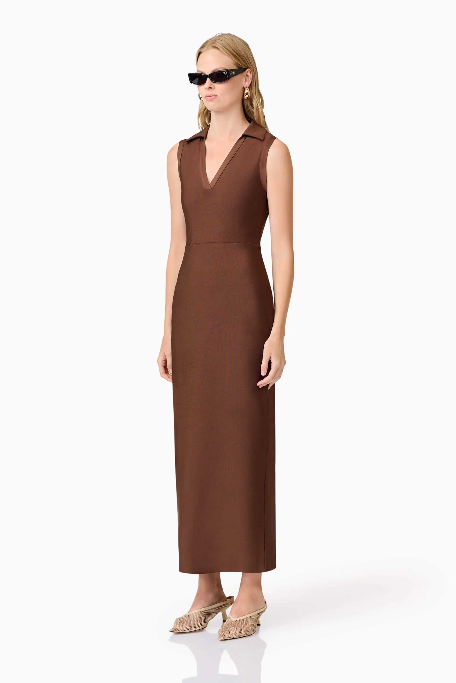 CURAAE Khloe Crepe Knit Midi Dress in Brown sold by Elliatt product image thumbnail 2