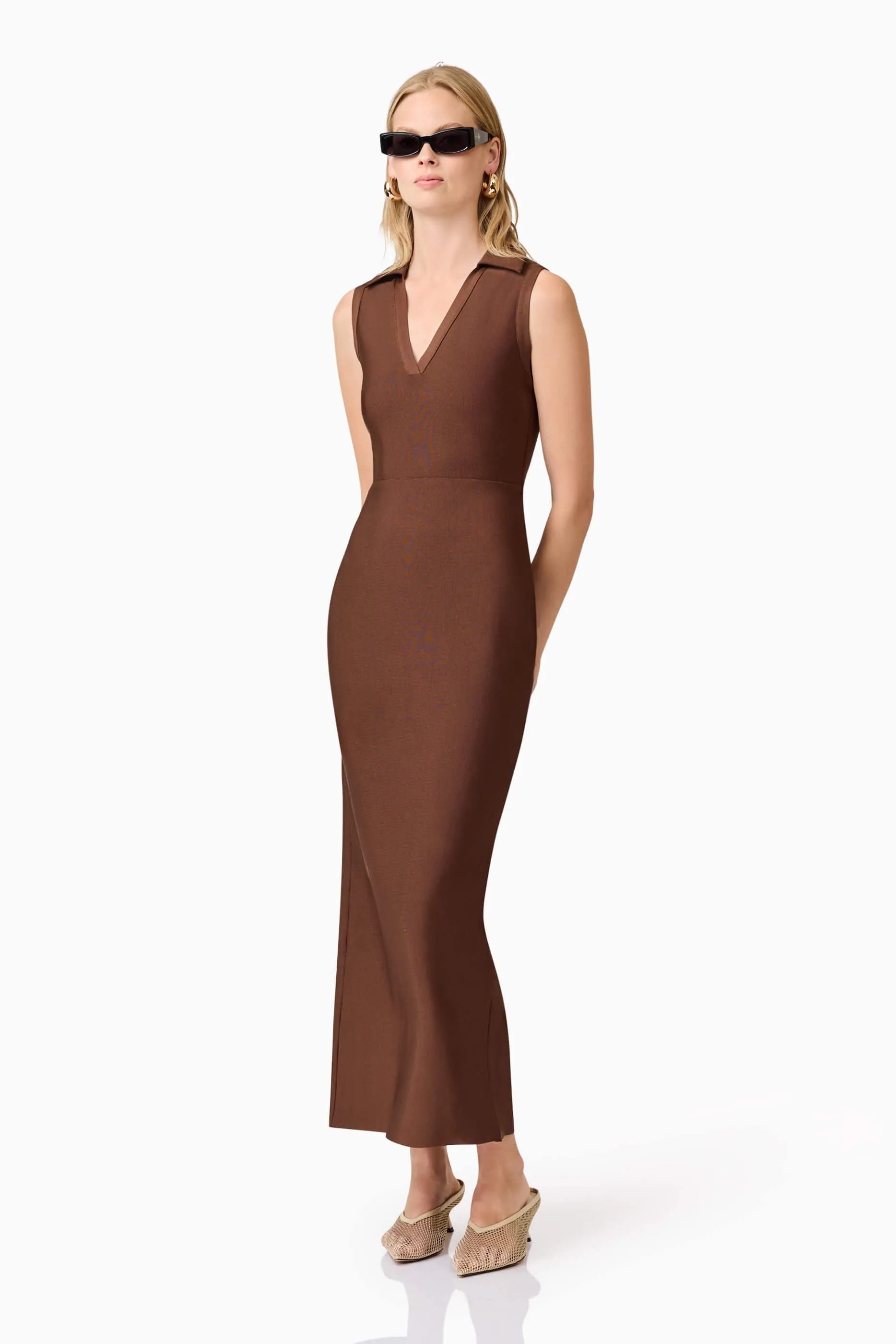 CURAAE Khloe Crepe Knit Midi Dress in Brown sold by Elliatt product image thumbnail 3