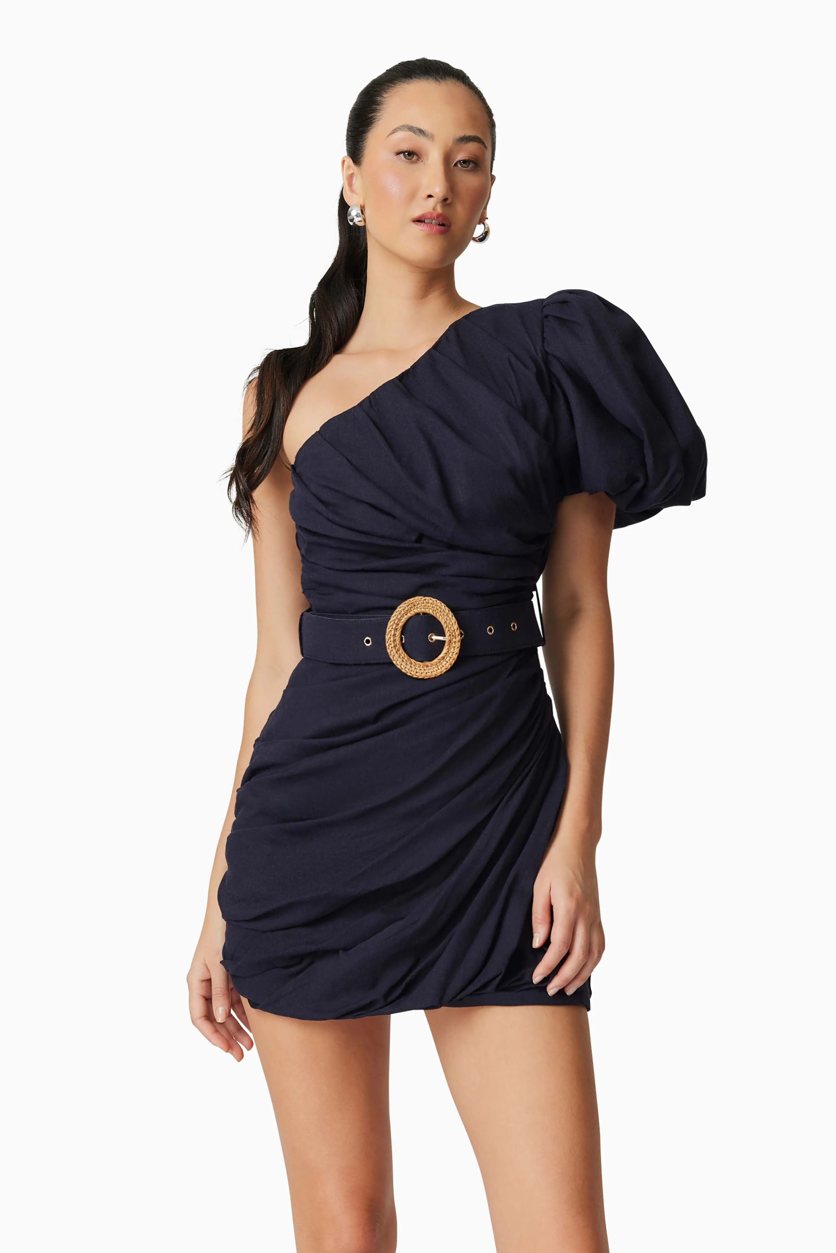 Kara Asymmetrical Mini Dress in Navy sold by Elliatt product image thumbnail 5