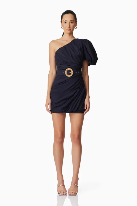 Kara Asymmetrical Mini Dress in Navy sold by Elliatt