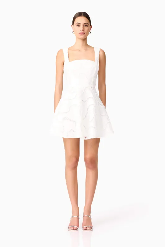 Elara Beaded Mini Dress in White sold by Elliatt