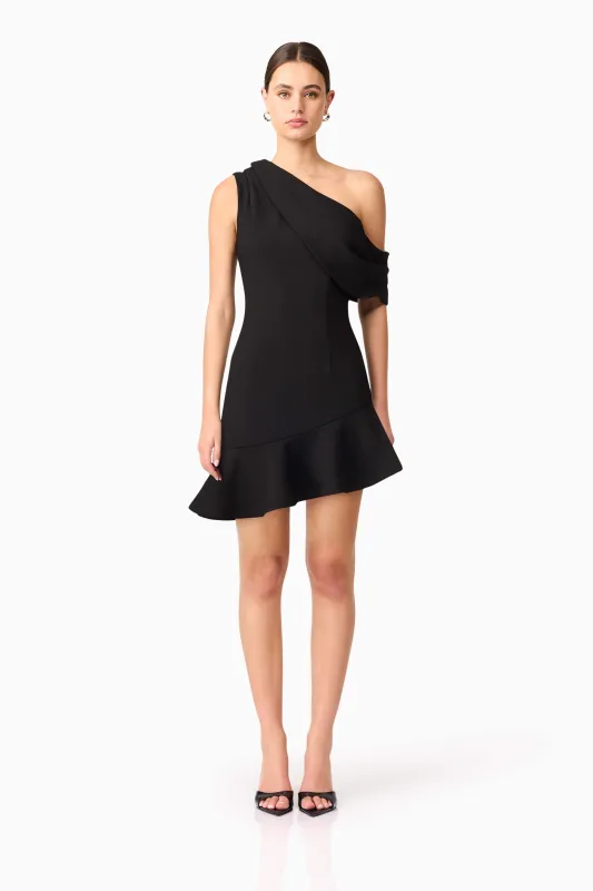 Ava Asymmetrical Mini Dress in Black sold by Elliatt