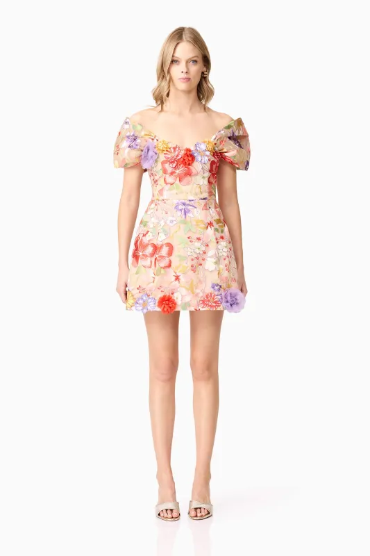 Sophie Puff Sleeve Mini Dress in Floral sold by Elliatt