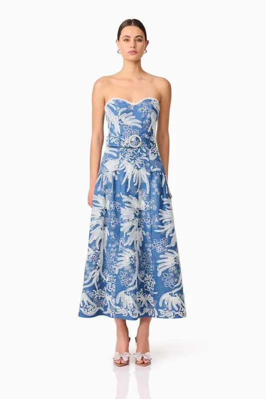 Anneliese Strapless Midi Dress in Blue sold by Elliatt