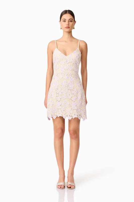 Jasmine Crochet Mini Dress in Purple & Beige sold by Elliatt