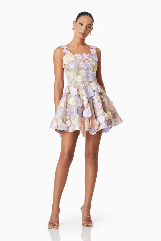 Moana Floral Embellished Mini Dress in Purple sold by Elliatt
