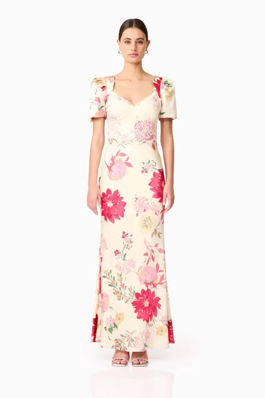 Rosalina Puff Sleeve Maxi Dress in Floral sold by Elliatt