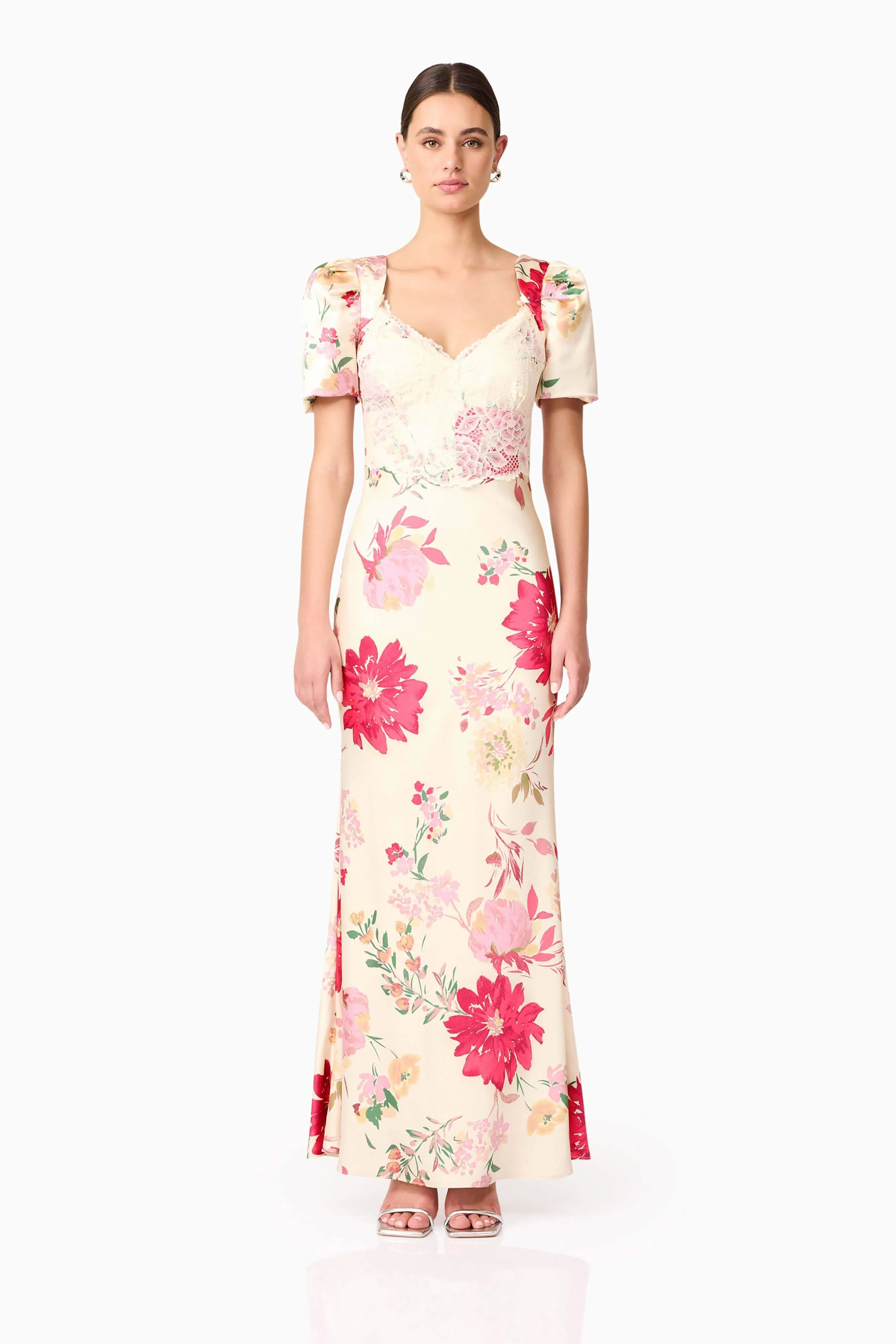 Rosalina Puff Sleeve Maxi Dress in Floral sold by Elliatt
