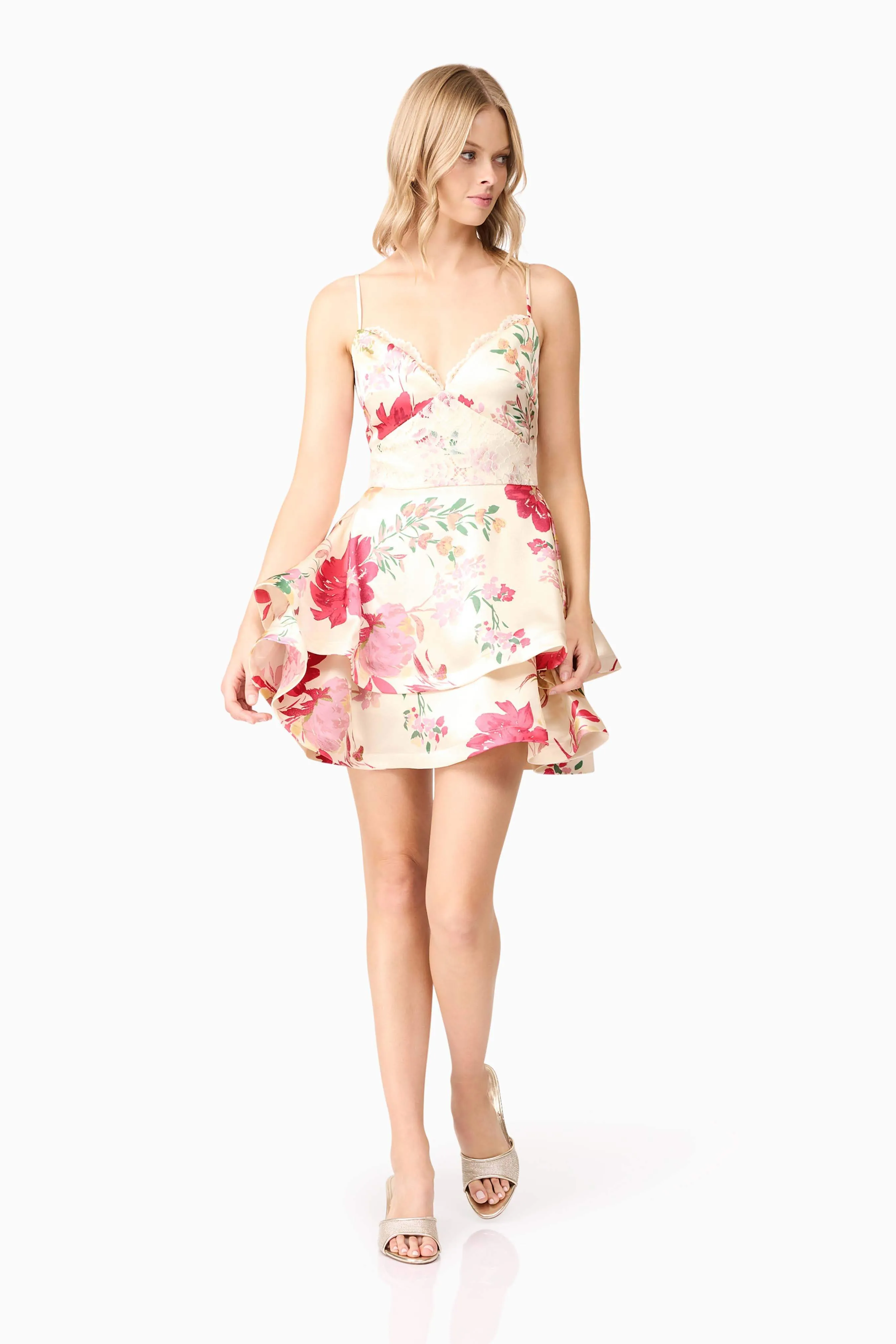 Rosalina Tiered Mini Dress in Floral sold by Elliatt product image thumbnail 5