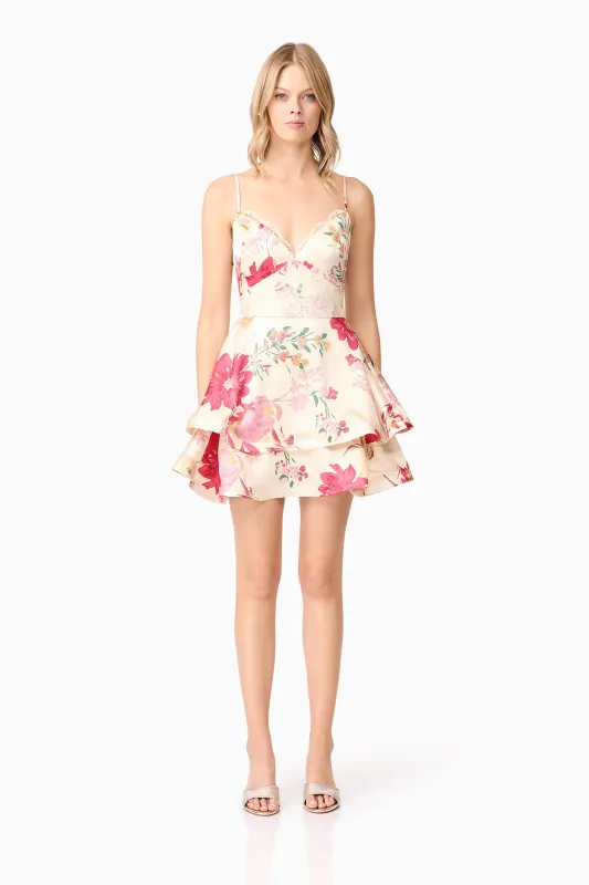 Rosalina Tiered Mini Dress in Floral sold by Elliatt
