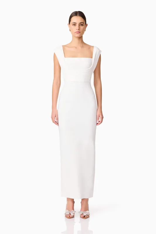 Fiona Fitted Maxi Dress in White sold by Elliatt