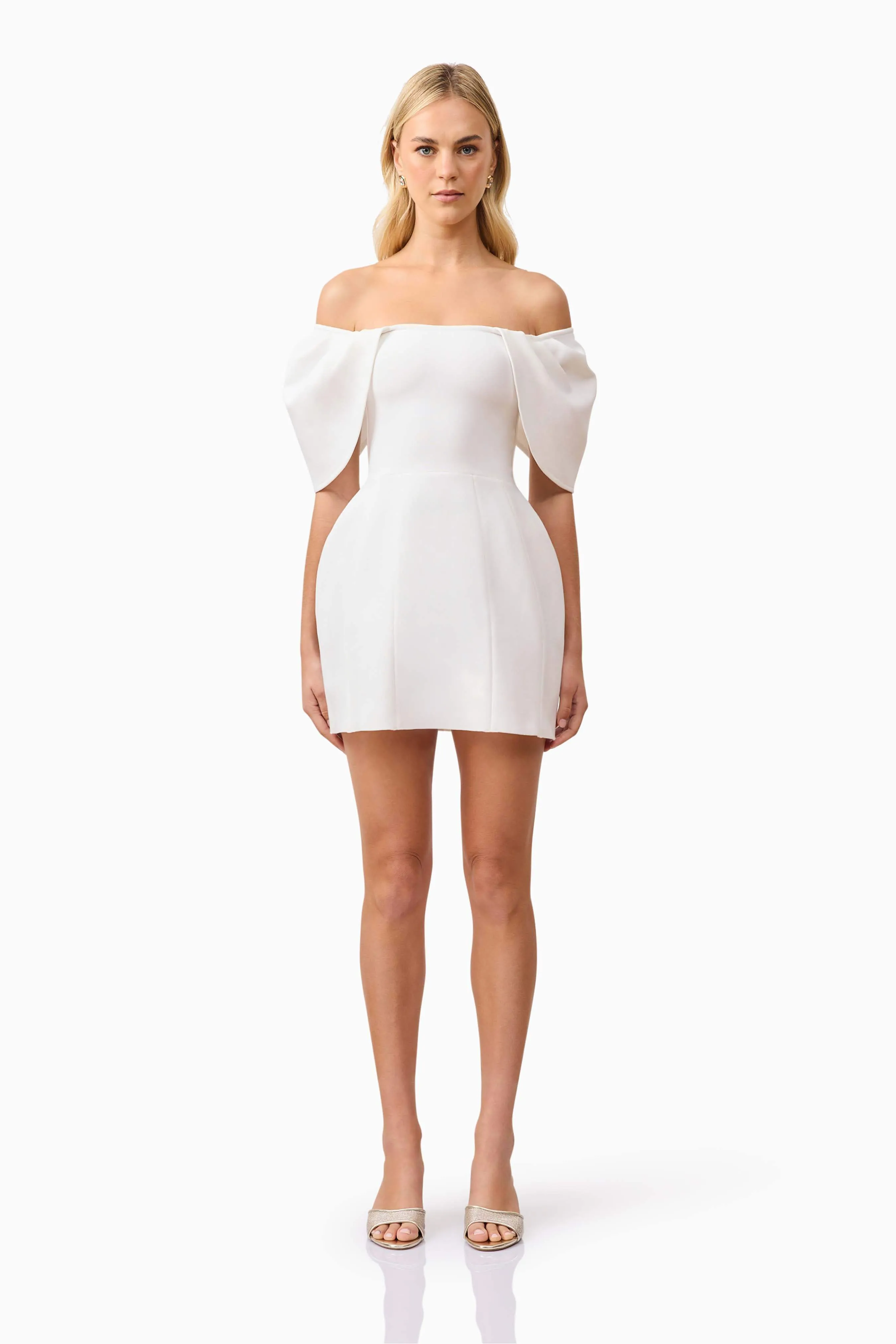 Fiona Off The Shoulder Mini Dress in White sold by Elliatt
