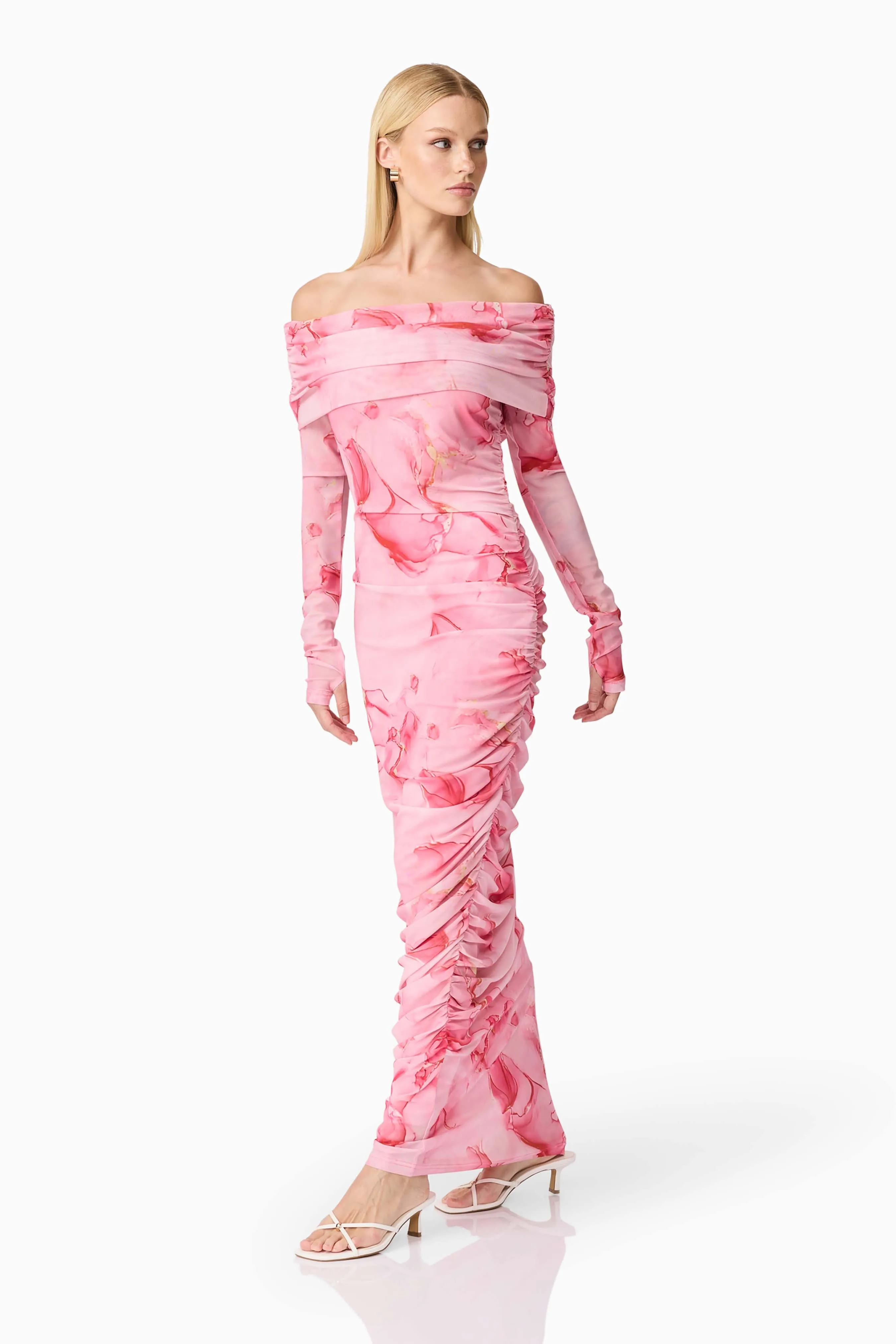 CURAAE Rosalia Off The Shoulder Maxi Dress in Pink Floral sold by Elliatt product image thumbnail 5