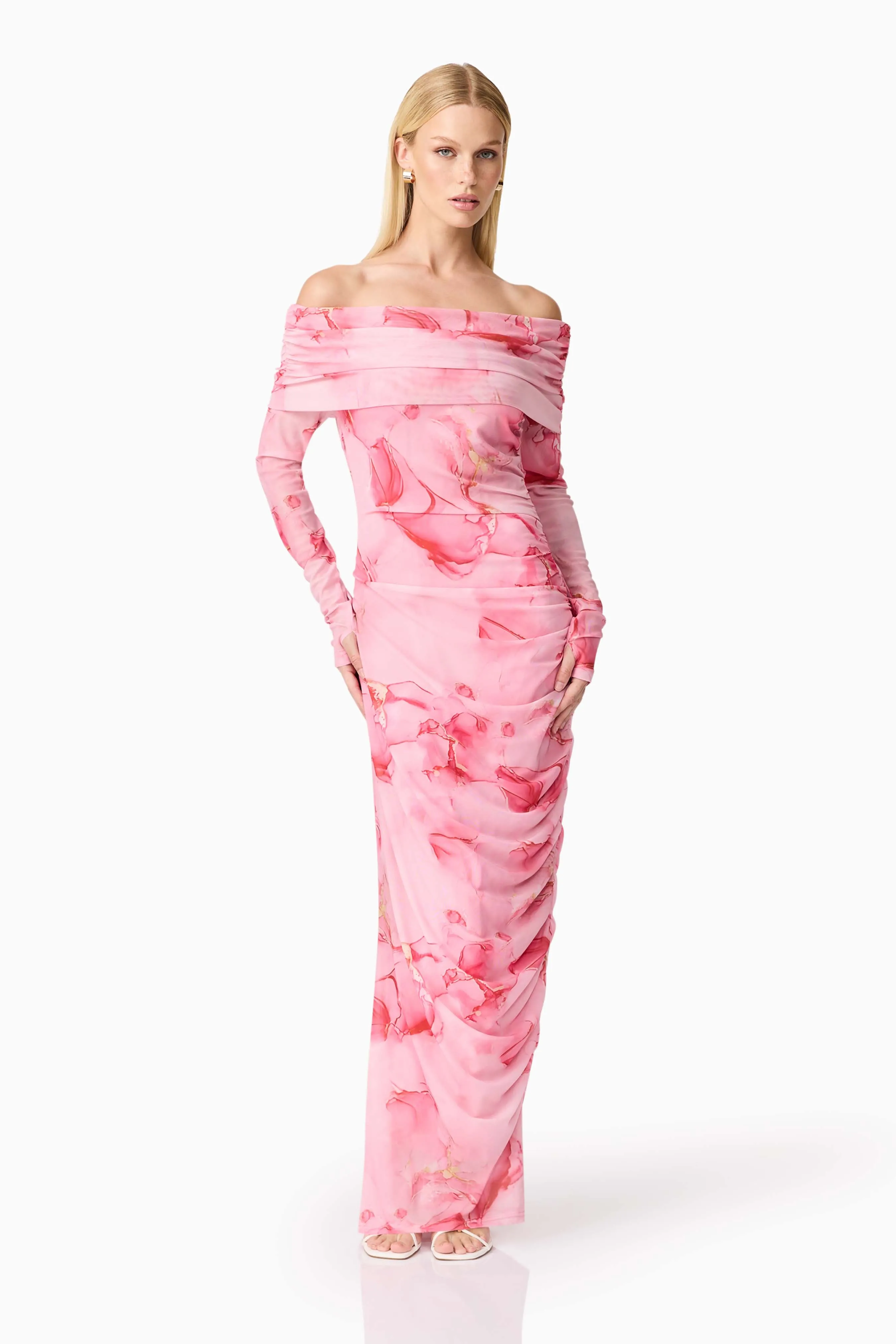 CURAAE Rosalia Off The Shoulder Maxi Dress in Pink Floral sold by Elliatt product image thumbnail 2