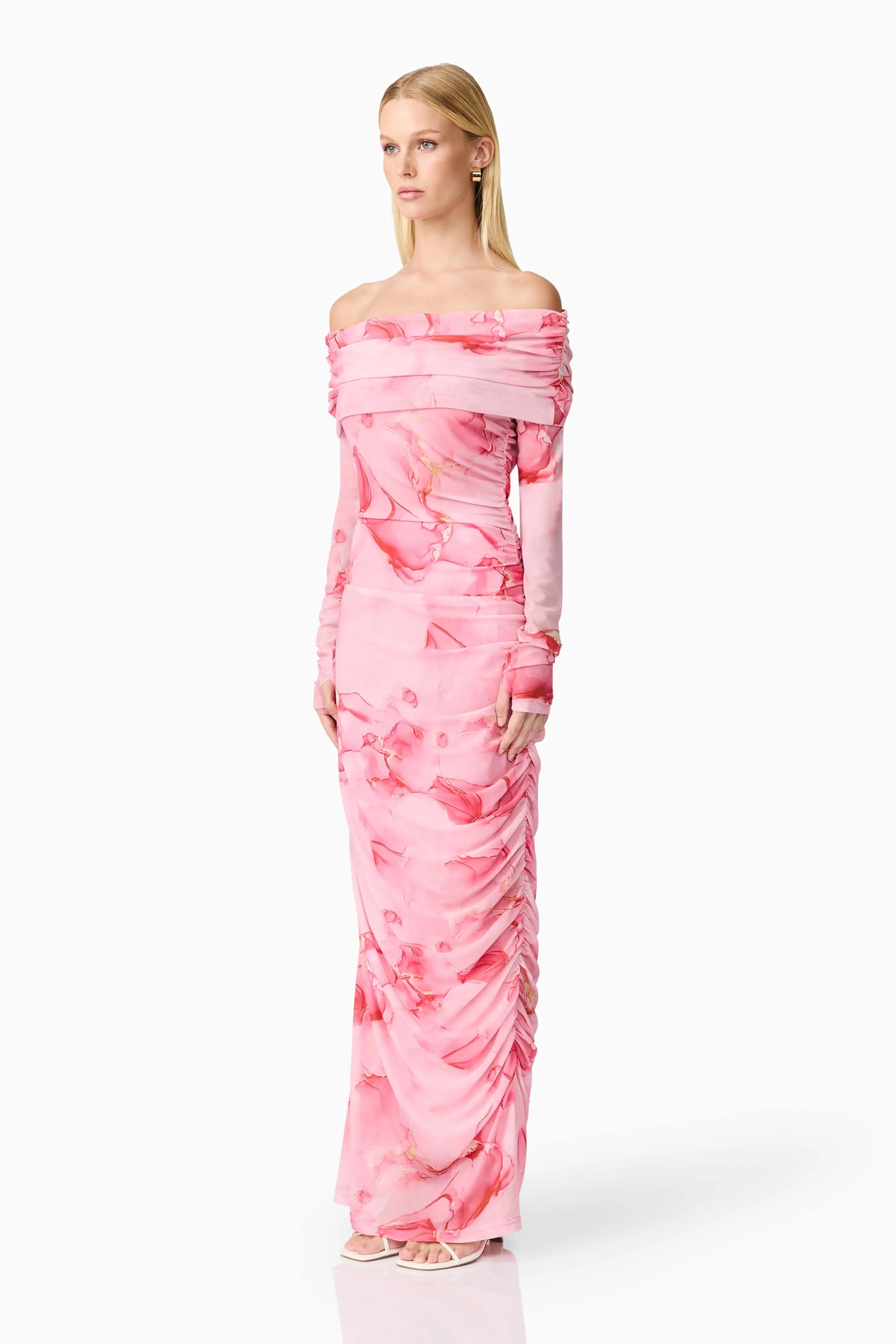 CURAAE Rosalia Off The Shoulder Maxi Dress in Pink Floral sold by Elliatt product image thumbnail 3