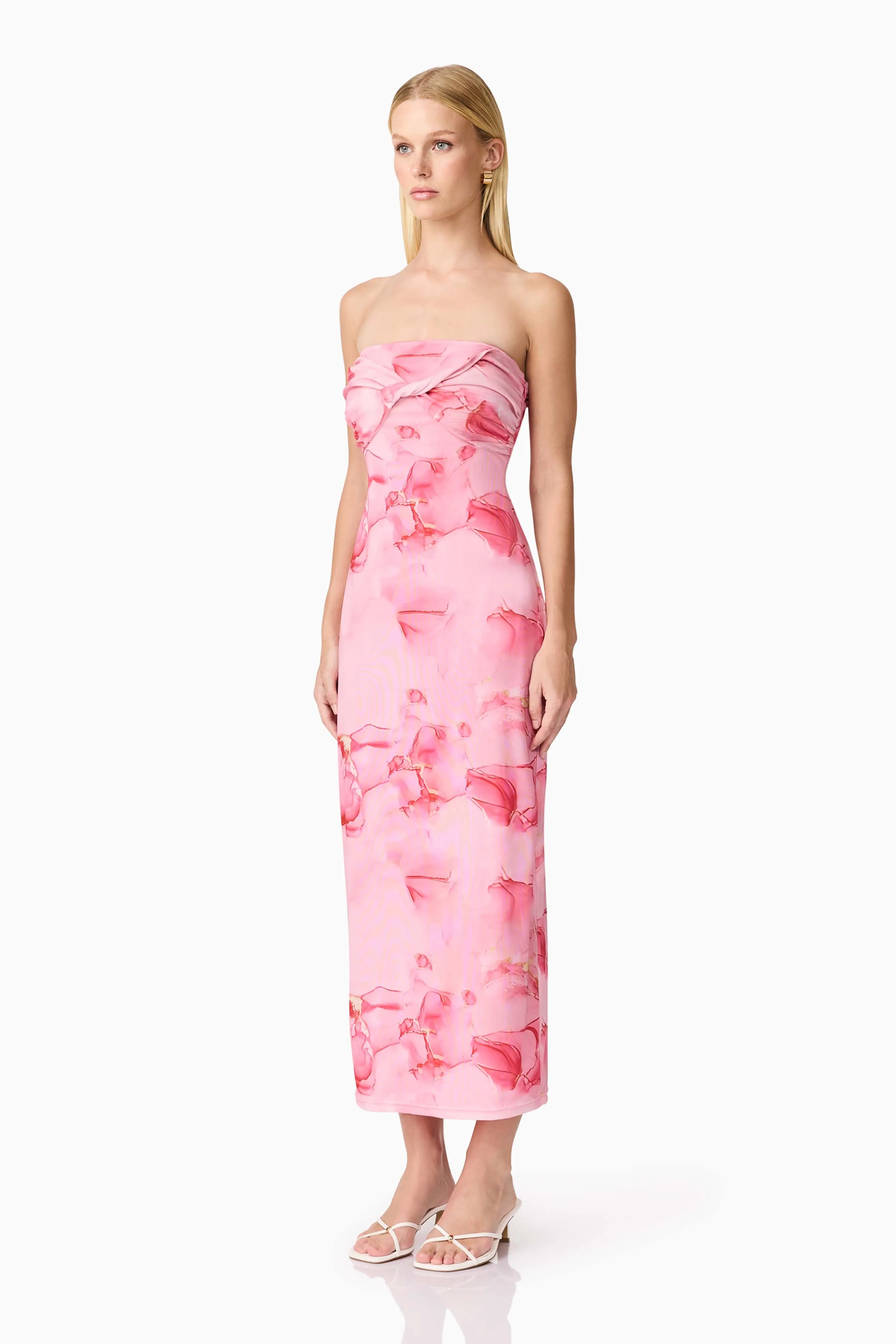 CURAAE Rosalia Strapless Midi Dress in Pink Floral sold by Elliatt product image thumbnail 3