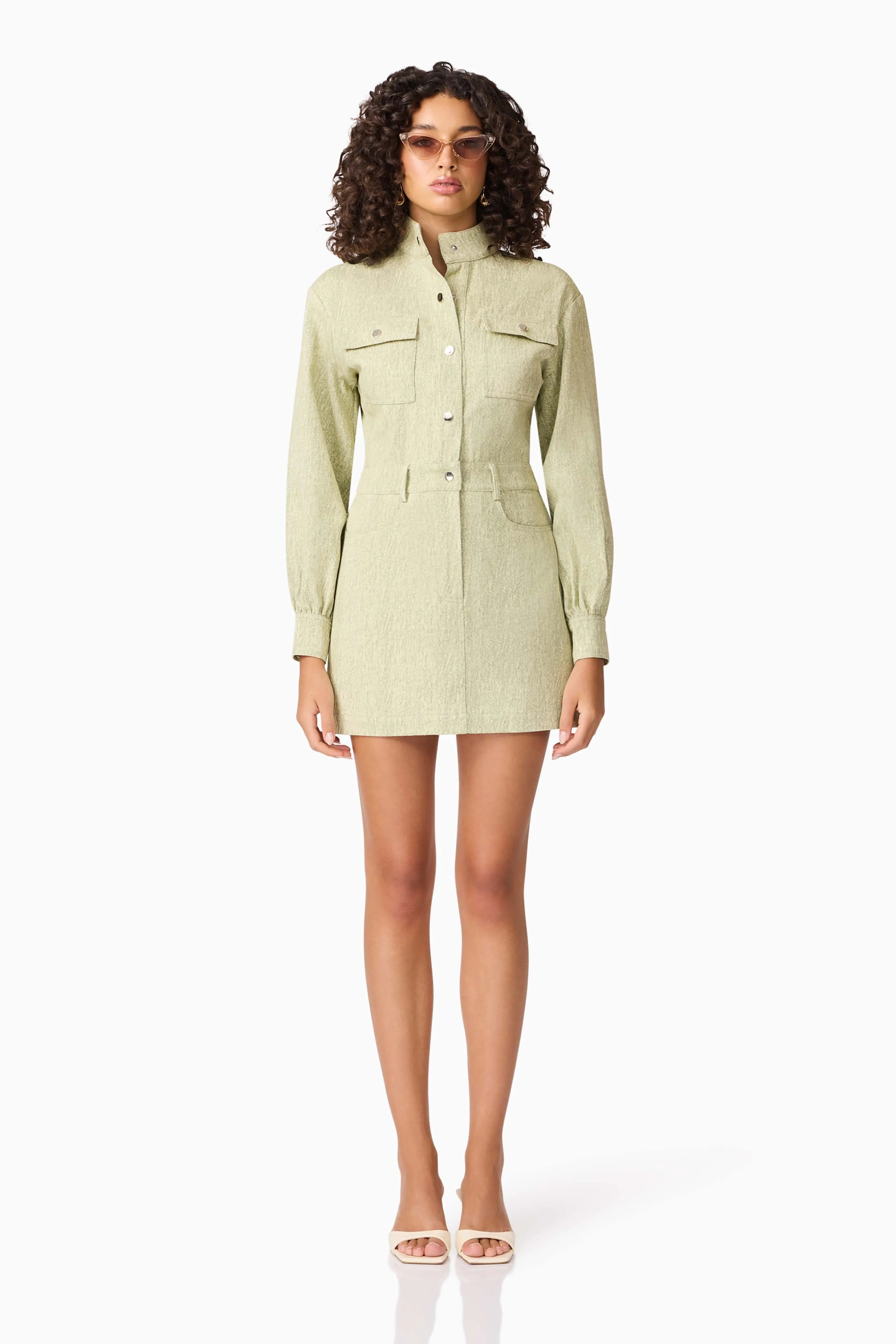 CURAAE Gretal Long Sleeve Mini Dress in Green sold by Elliatt product image thumbnail 5